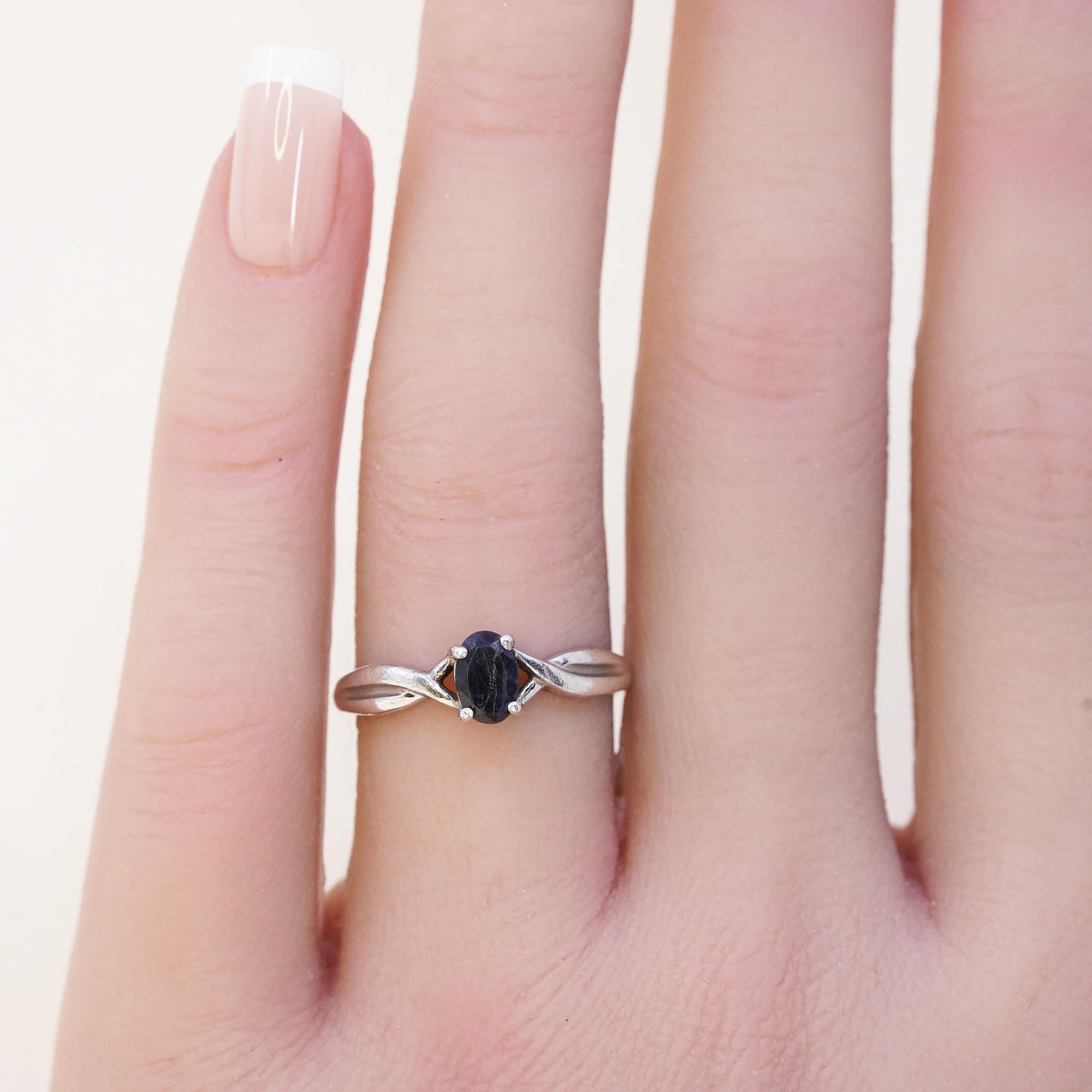Size 7.25, vintage Sterling silver handmade ring, 925 band with sapphire