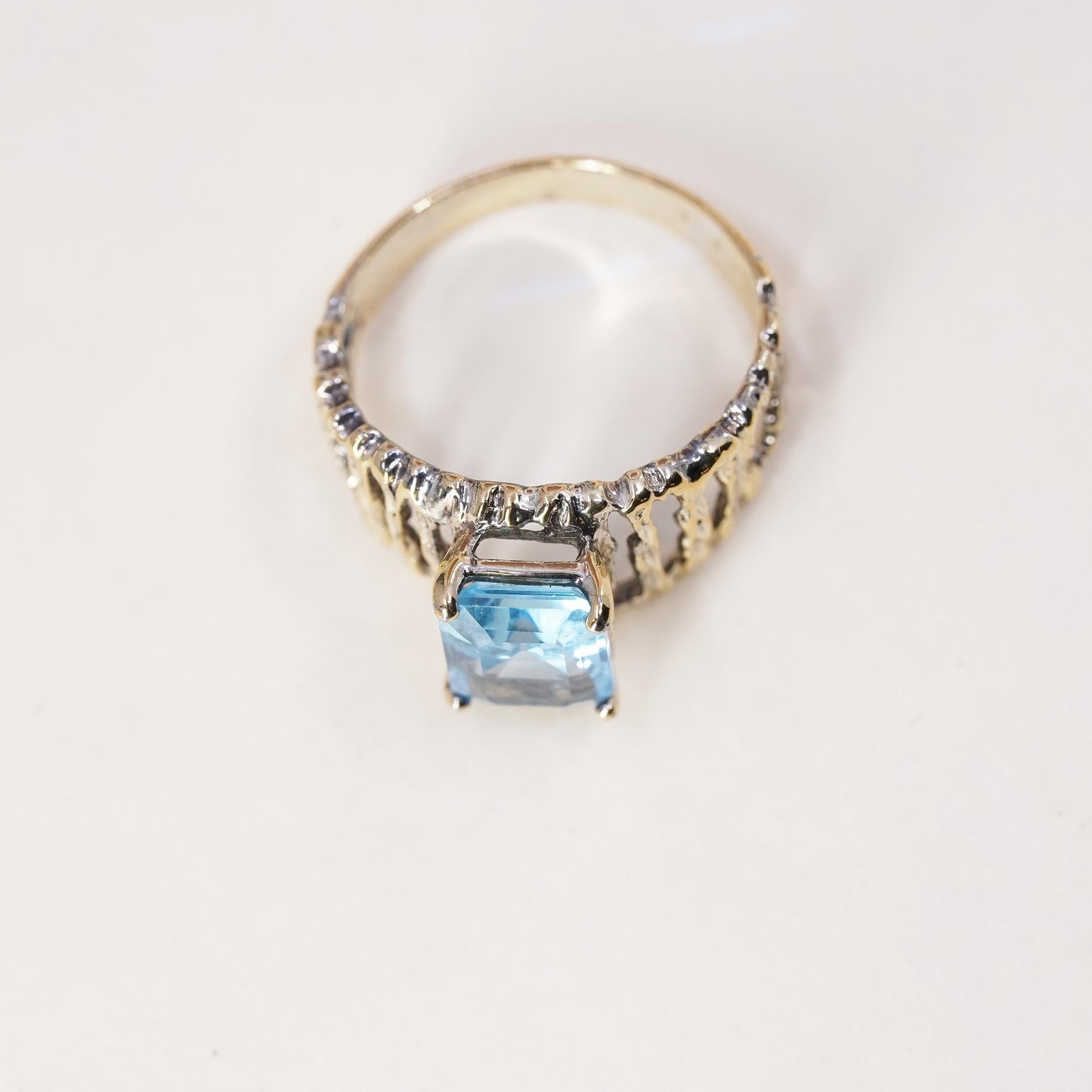 Size 7, vermeil gold over Sterling 925 silver ring with emerald cut topaz