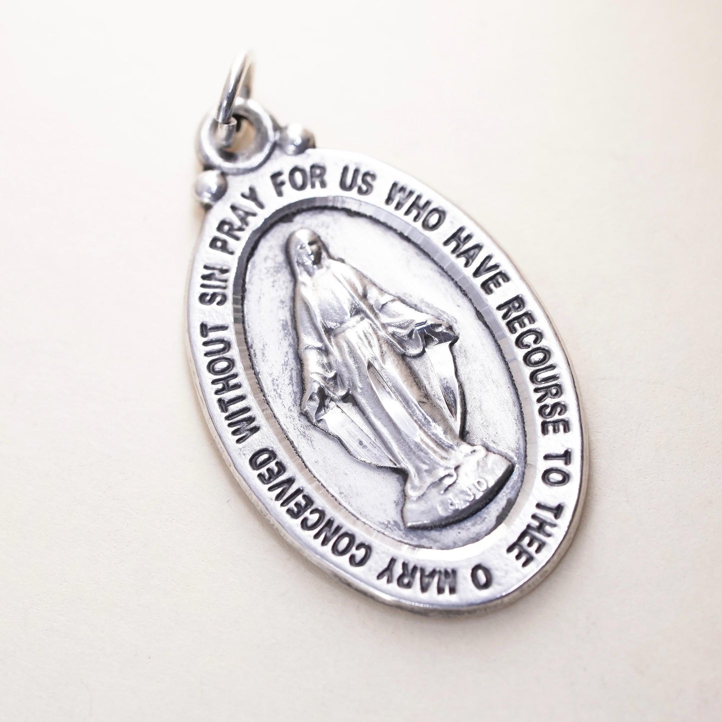 Vintage sterling silver pendant, 925 Virgin Mary charm “Mary conceived without