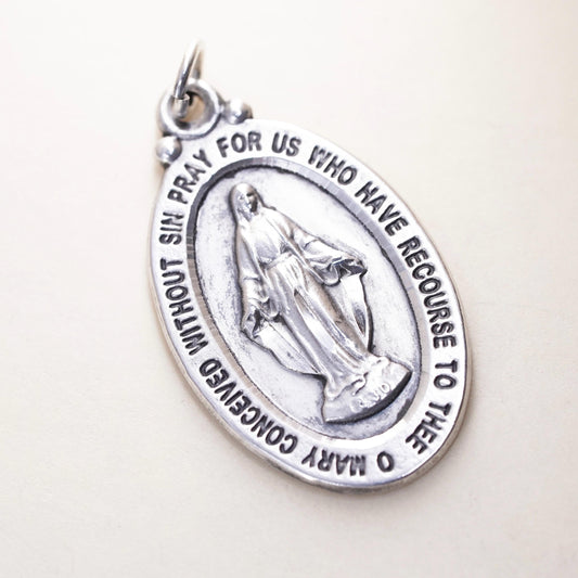 Vintage sterling silver pendant, 925 Virgin Mary charm “Mary conceived without