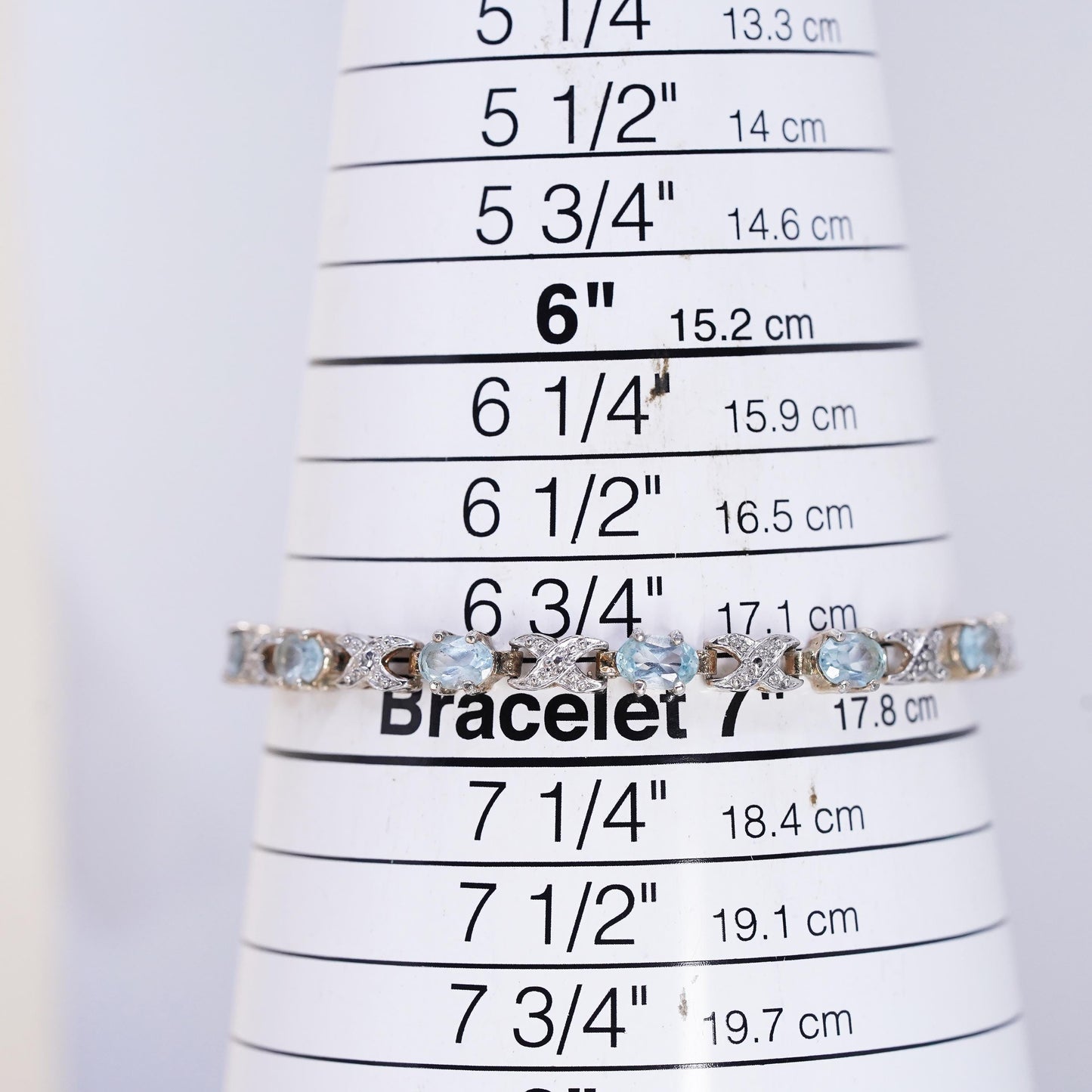 7”, vermeil gold plated sterling silver tennis bracelet, 925 blue topaz diamond