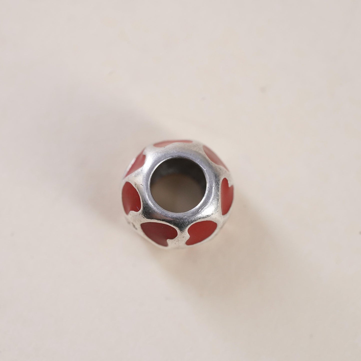 Vintage Sterling silver handmade pendant, 925 red enamel heart bead charm