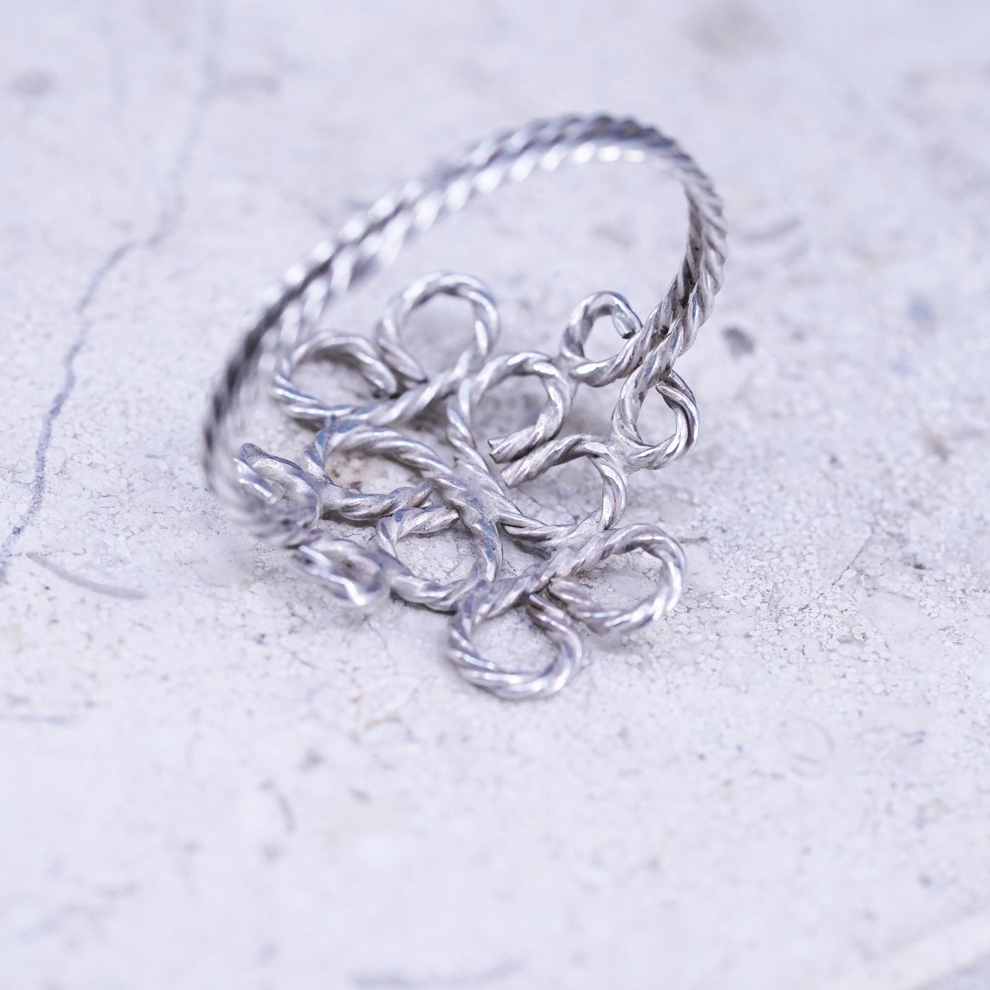 Size 5.25, vintage sterling silver ring, solid 925 silver wired knot band