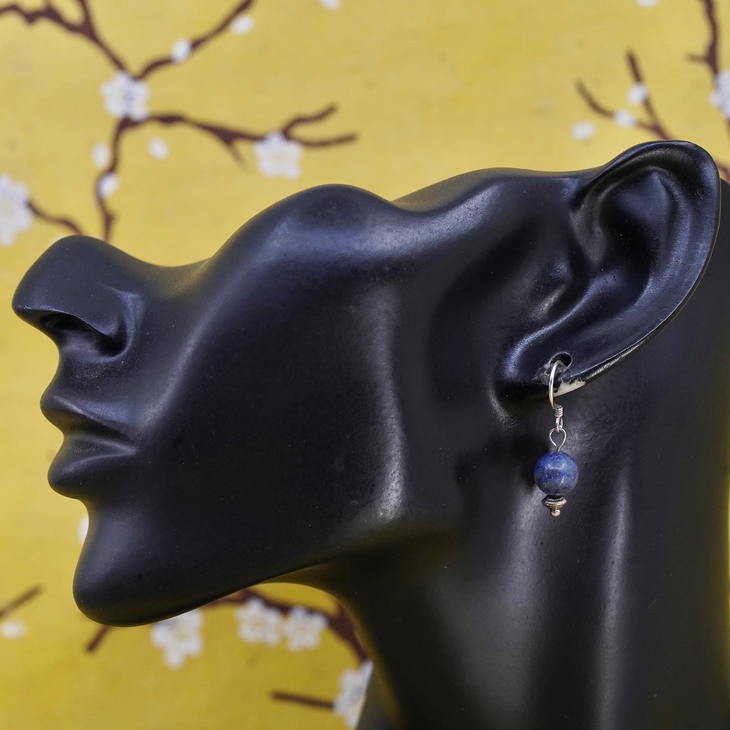 Vintage sterling 925 silver handmade earrings with lapis lazuli bead
