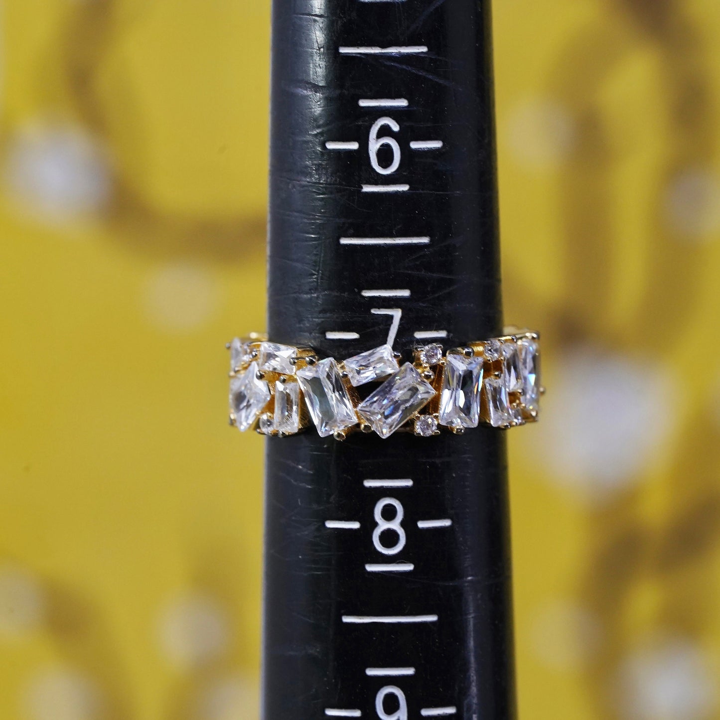 Size 7, vintage vermeil gold over Sterling silver ring, 925 band w/ cluster cz
