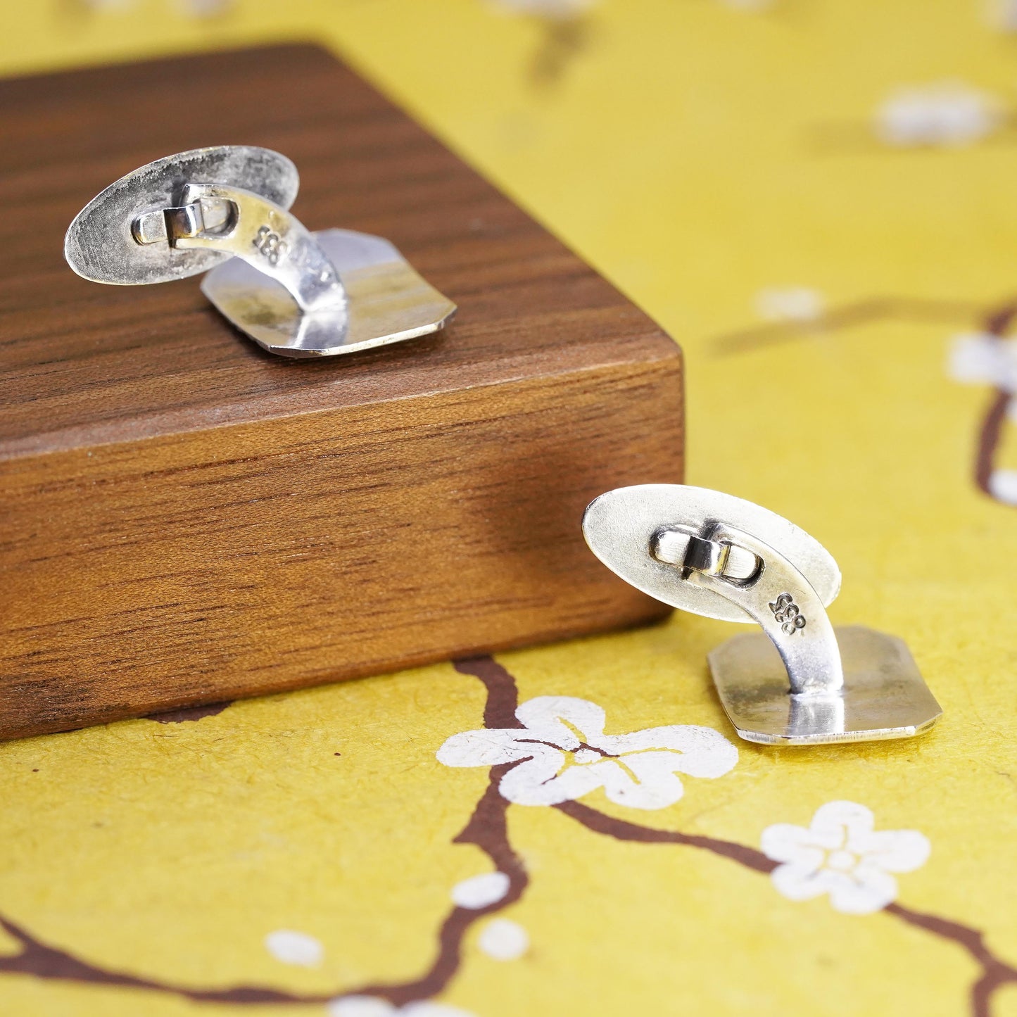 Vintage handmade sterling silver cufflink, 925 textured cuff links