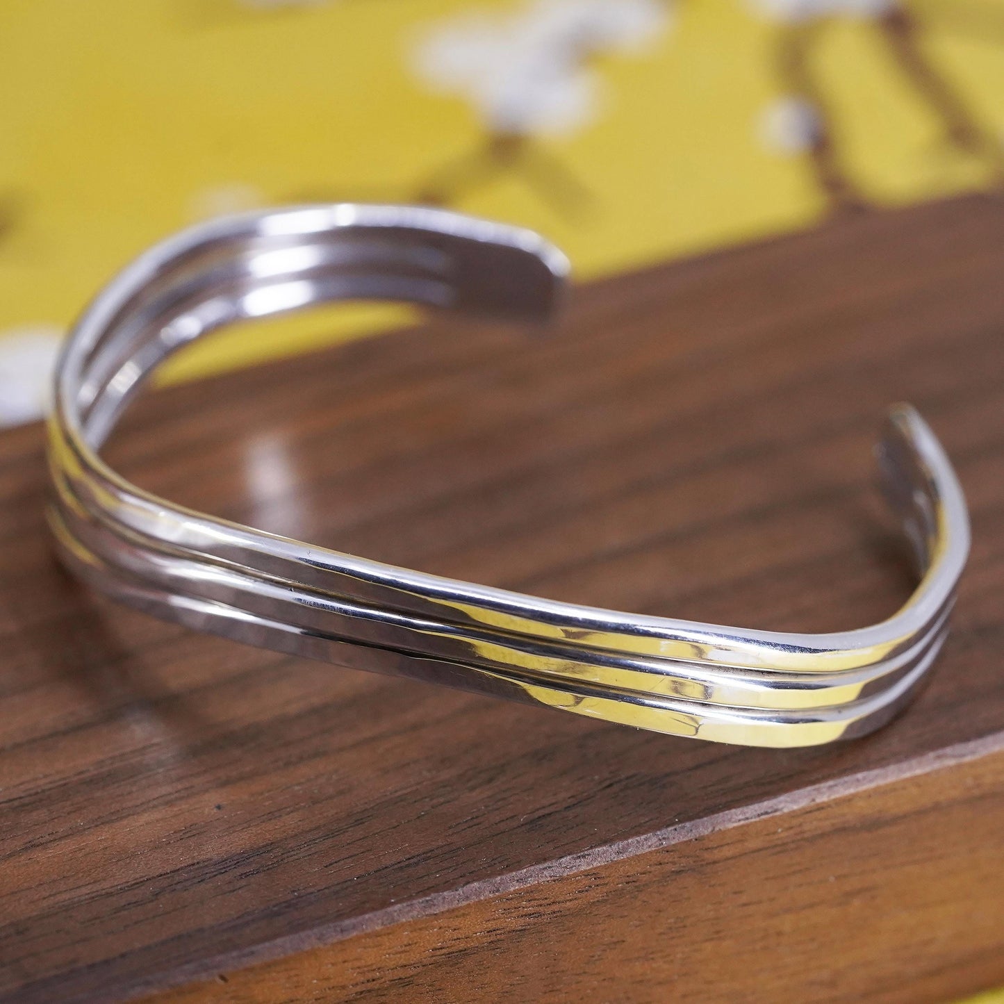 6.75", southwestern Sterling silver handmade bracelet, modern 925 wavy cuff