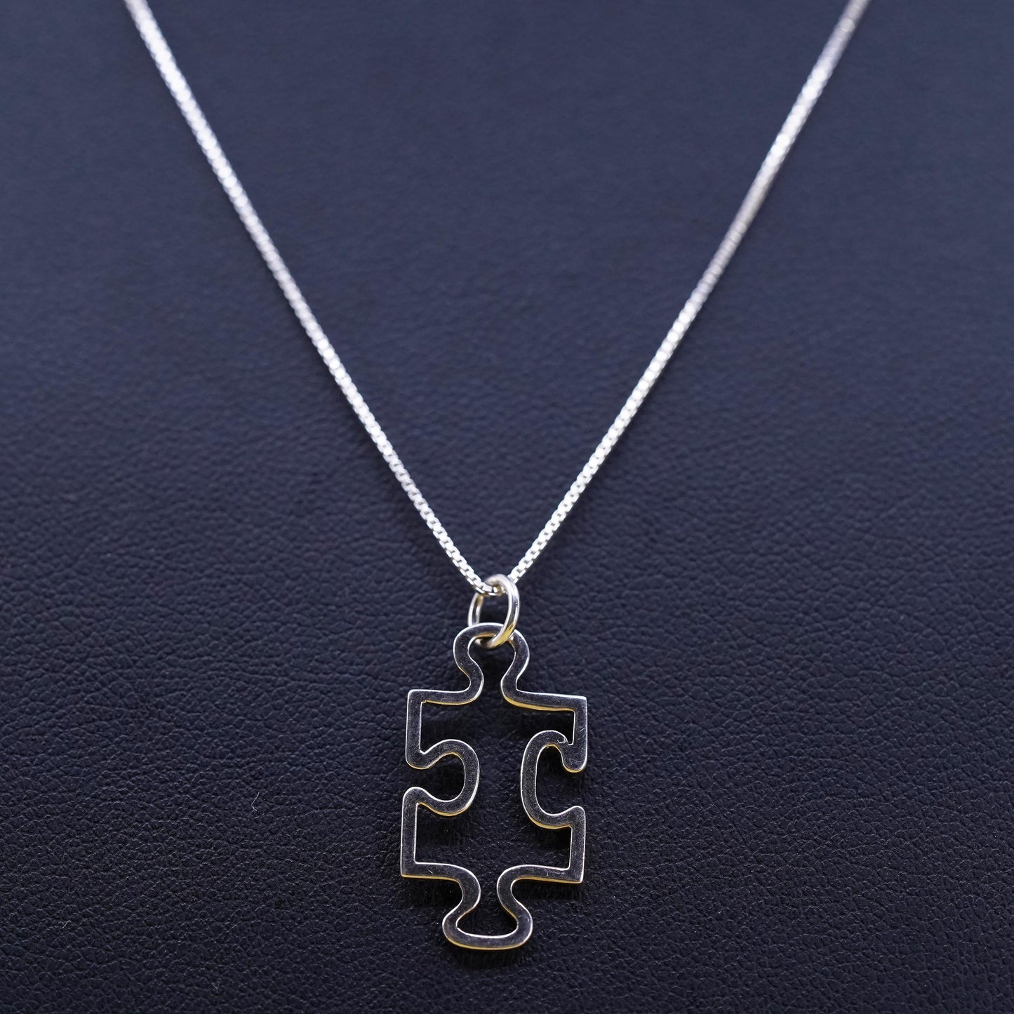 18”, Vintage Sterling silver handmade necklace, 925 box chain puzzle pendant