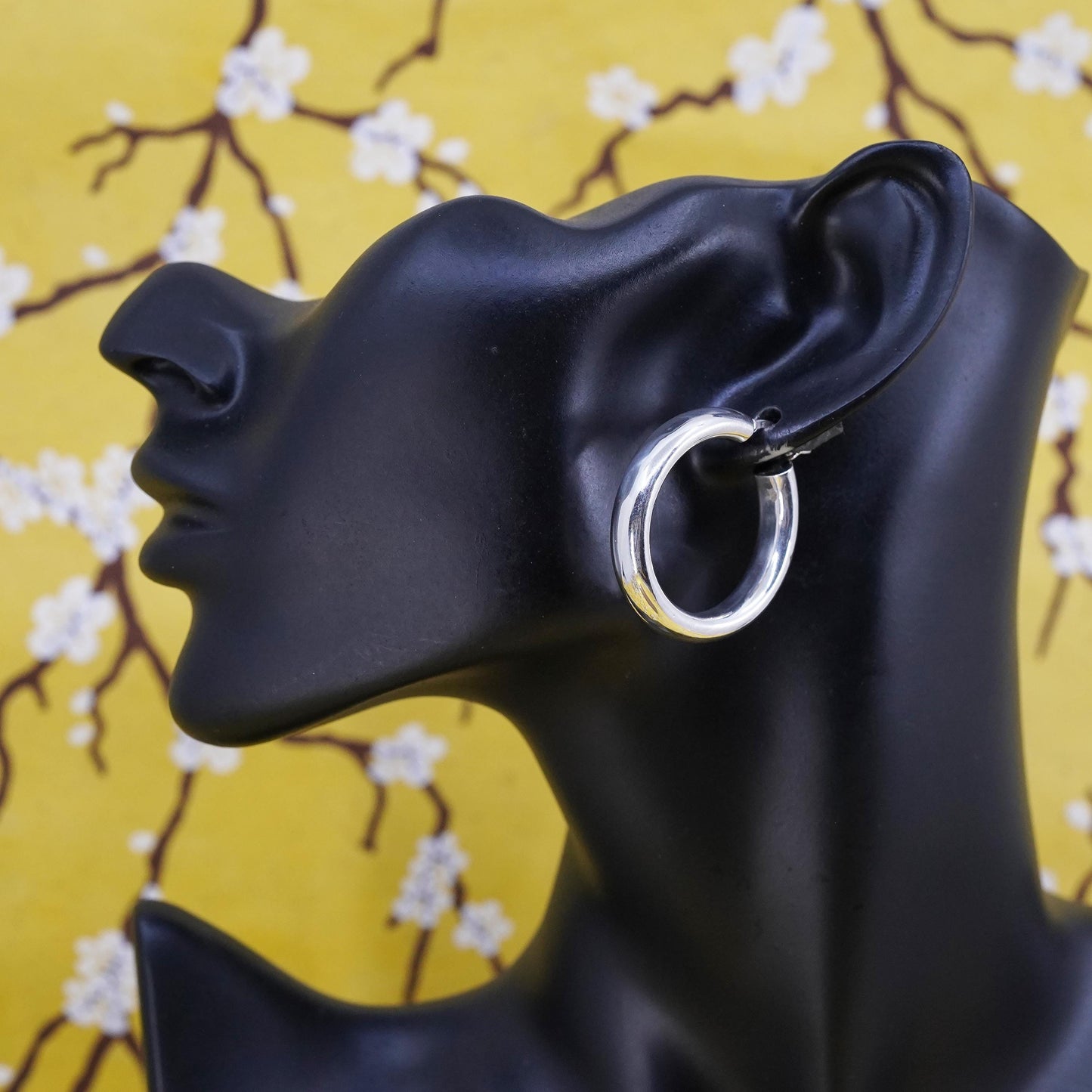 1.5", vintage Sterling silver handmade earrings, bold 925 silver hoops