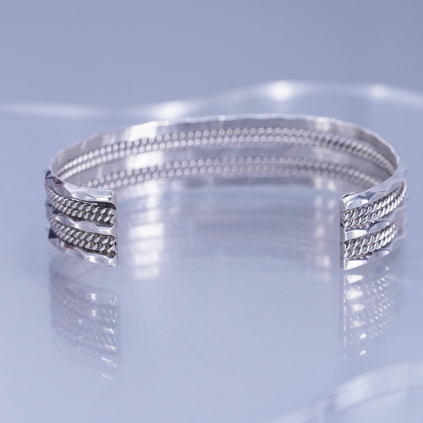 6.75”, Native American Sterling 925 silver bracelet, twisted braided cable cuff