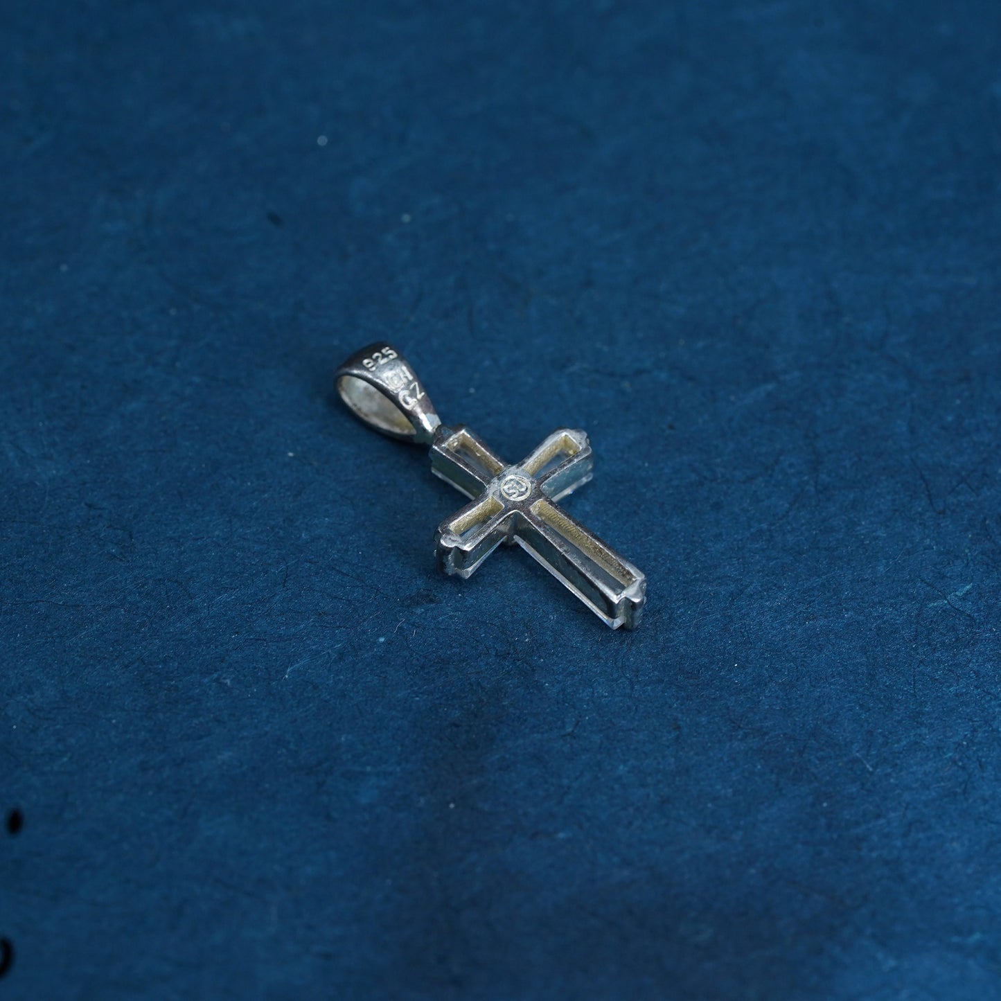 Vintage Sterling silver handmade pendant, 925 cross with cz