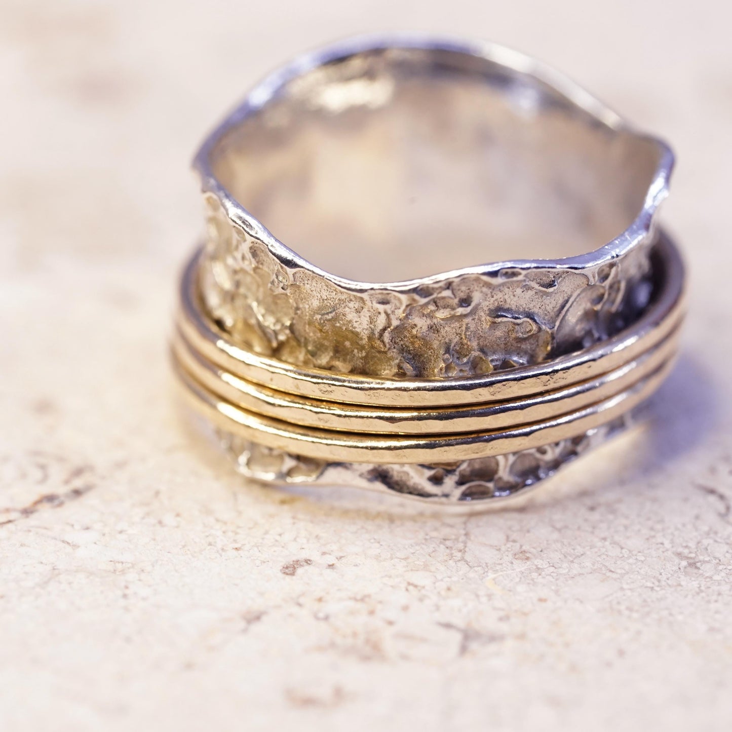 Size 5.5, Silpada two tone sterling silver band brass rings, 925 spinner ring