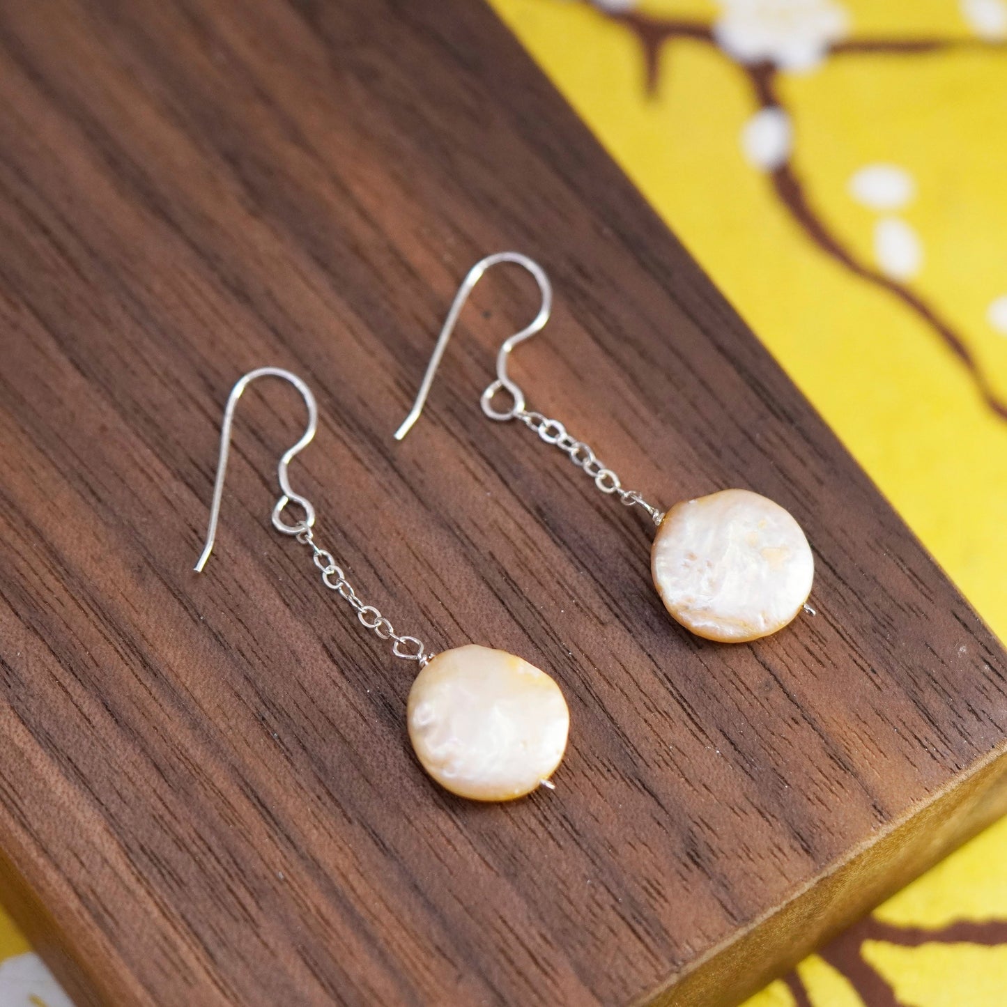 Vintage Sterling 925 silver handmade earrings with coin pearl
