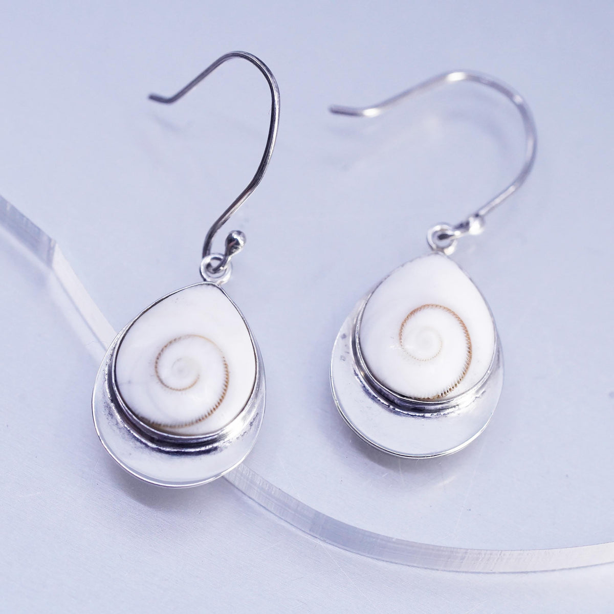 Sterling 925 Silver Shiva eye teardrop earrings | Mexican Jewelry, fossil shell