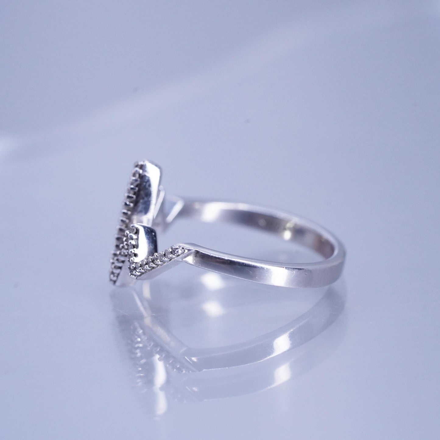 Size 7, VTG Sterling 925 silver handmade engagement heartbeat ring cluster Cz