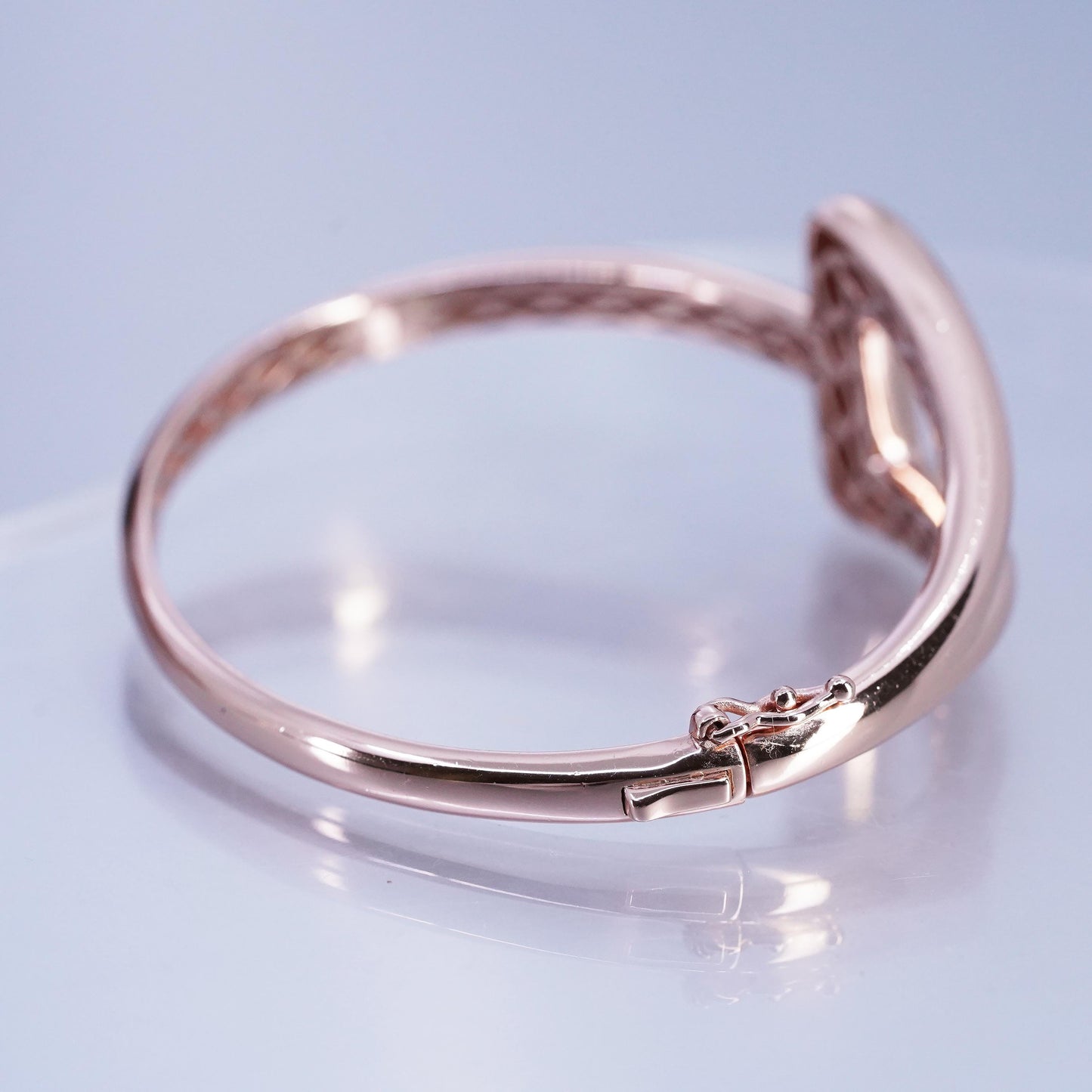 7”, vermeil rose gold Sterling 925 silver bracelet, triangular hinged bangle