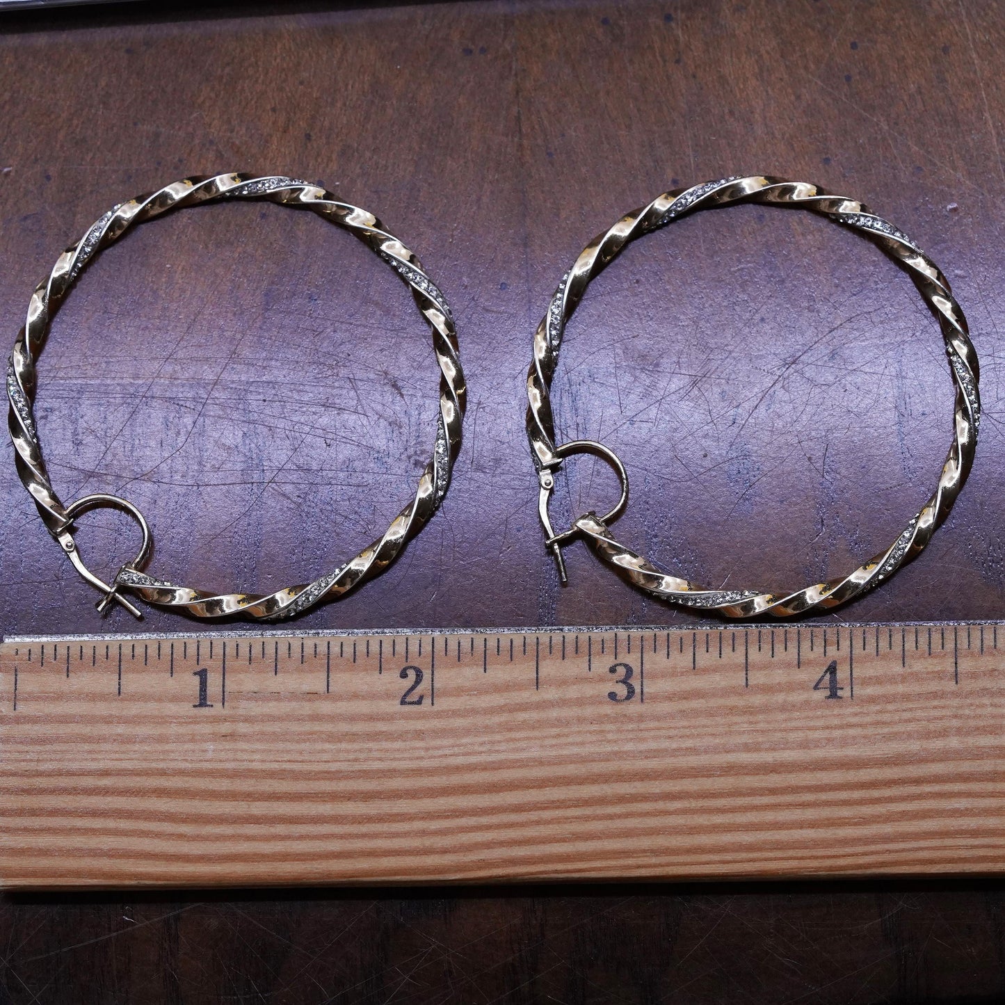 2", Italian vermeil gold over Sterling silver earrings, twisted huge 925 hoops