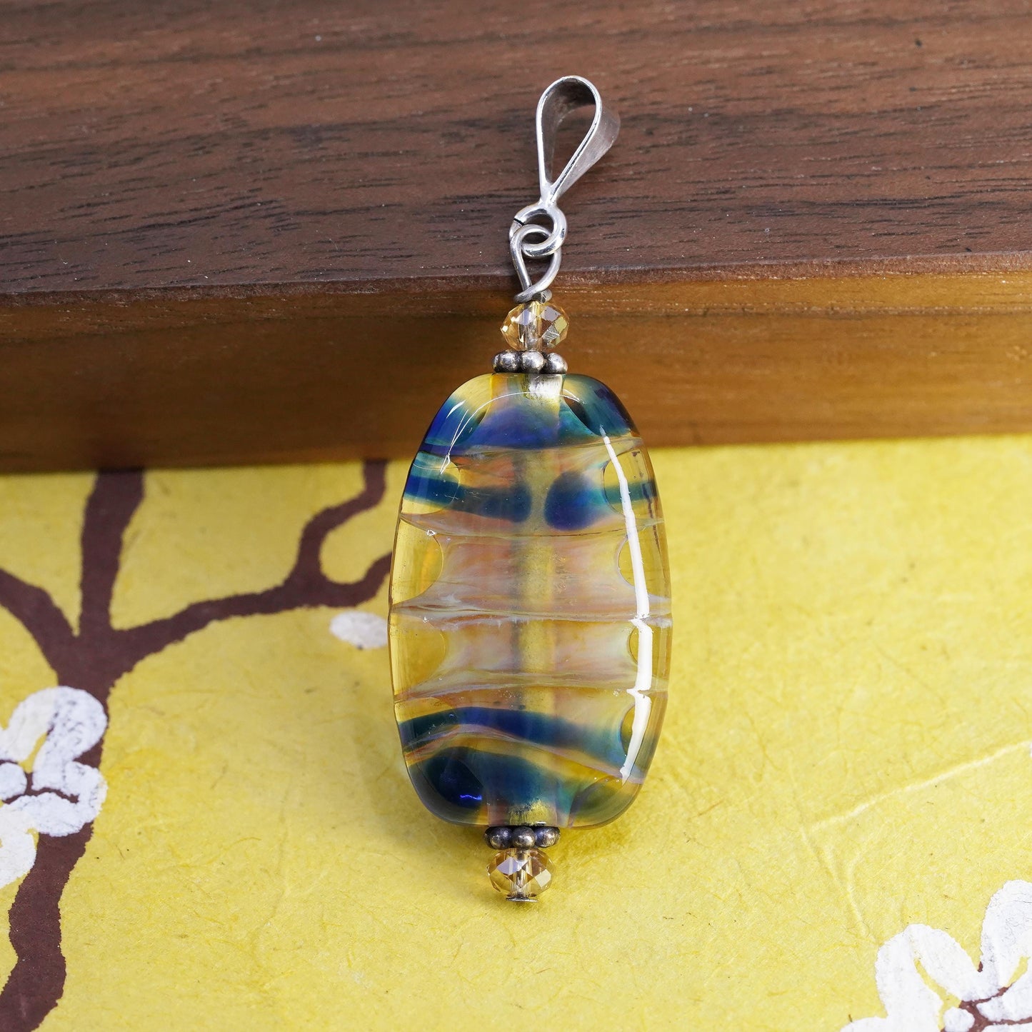 Vintage Sterling silver 925 handmade pendant with artisan glass