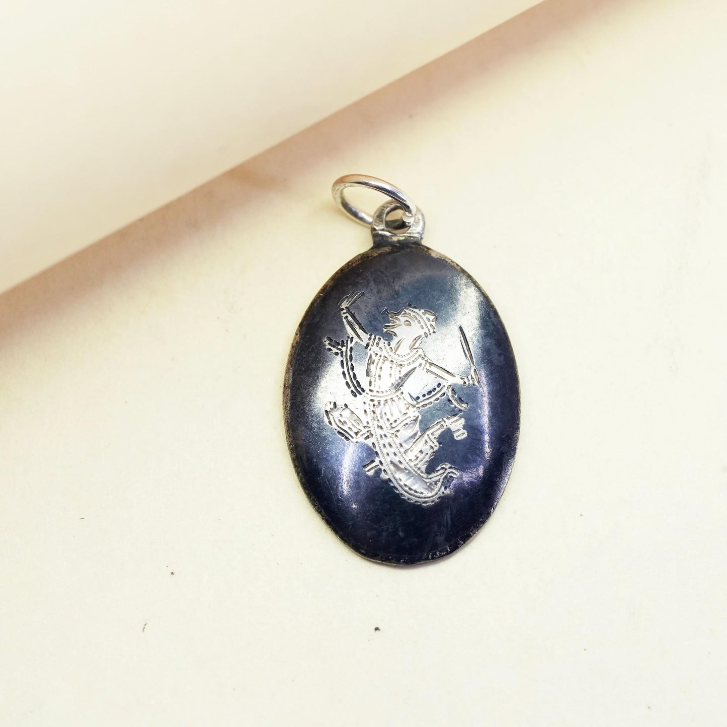 Vintage Siam sterling silver handmade pendant, Indian 925 goodness pendant