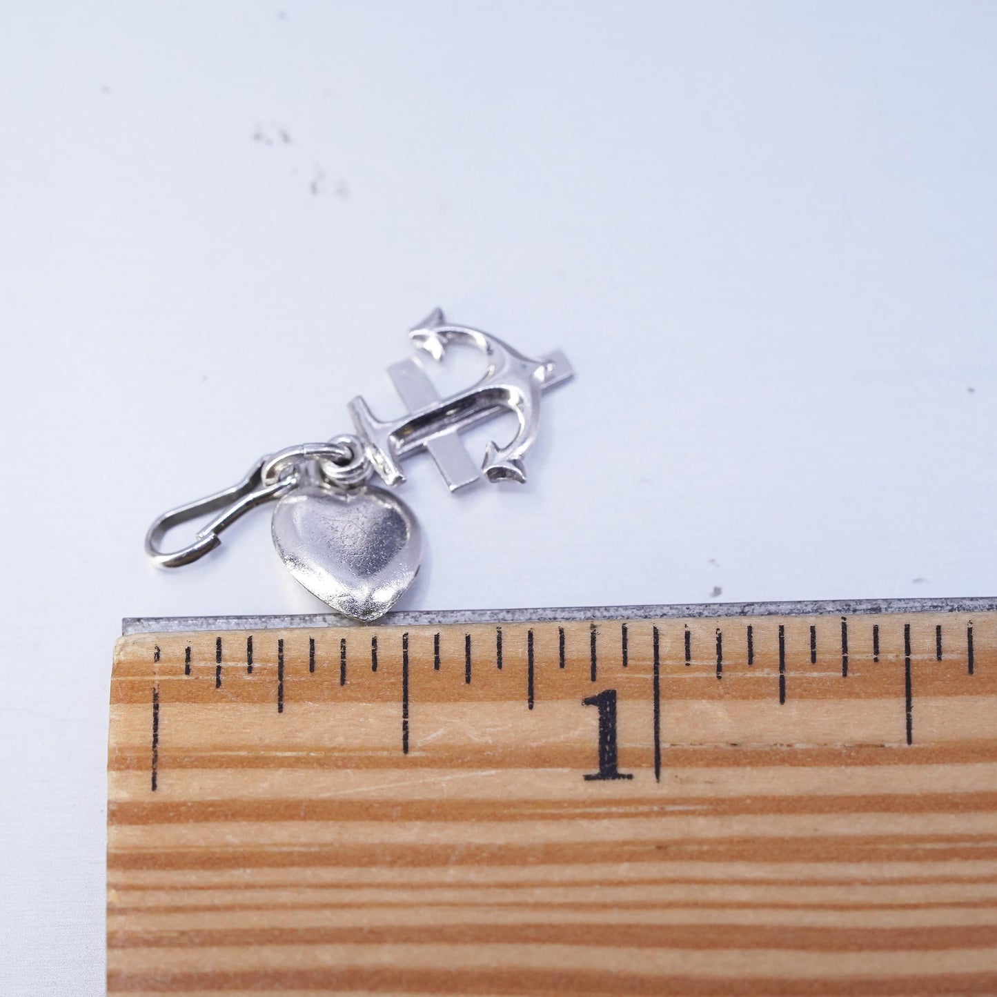 Vintage sterling 925 silver heart cross anchor charm pendant, stamped 925