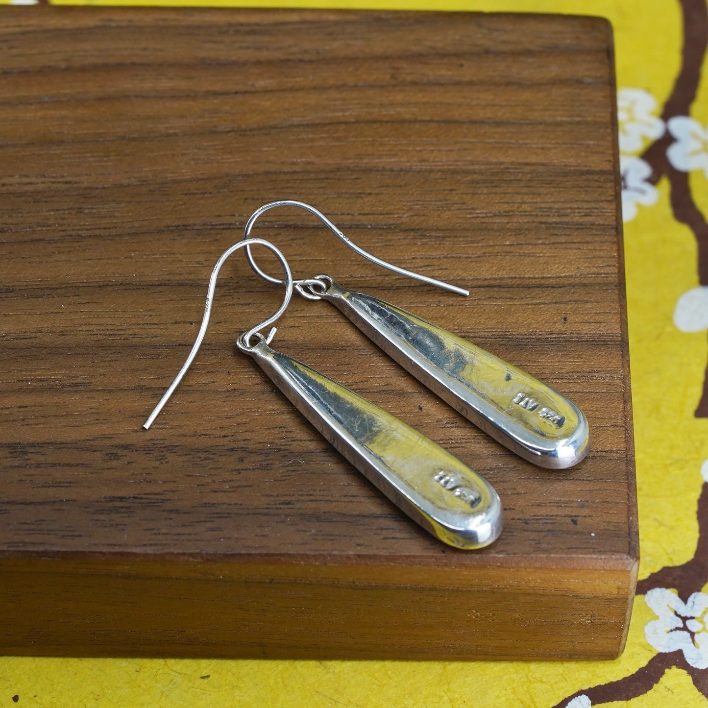Vintage Sterling 925 silver handmade teardrop earrings with golden tiger eye