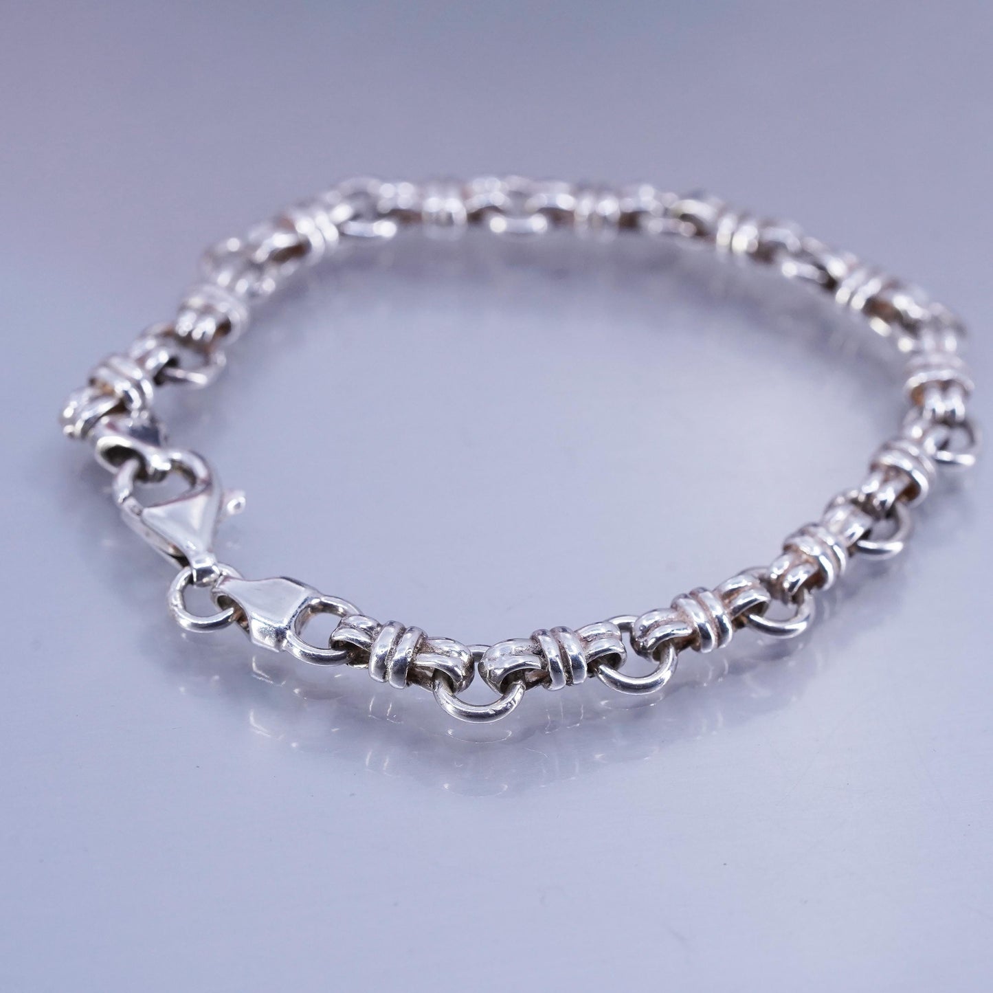 6.5”, Vintage Italy Sterling 925 silver handmade bracelet, double circle chain