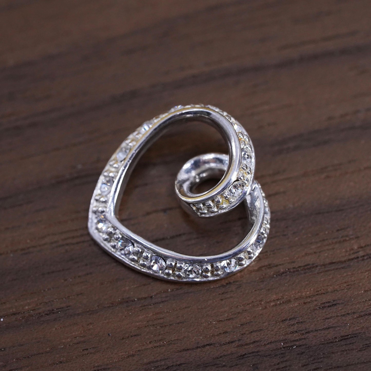 Vintage Sterling 925 silver double heart pendant with clear cz