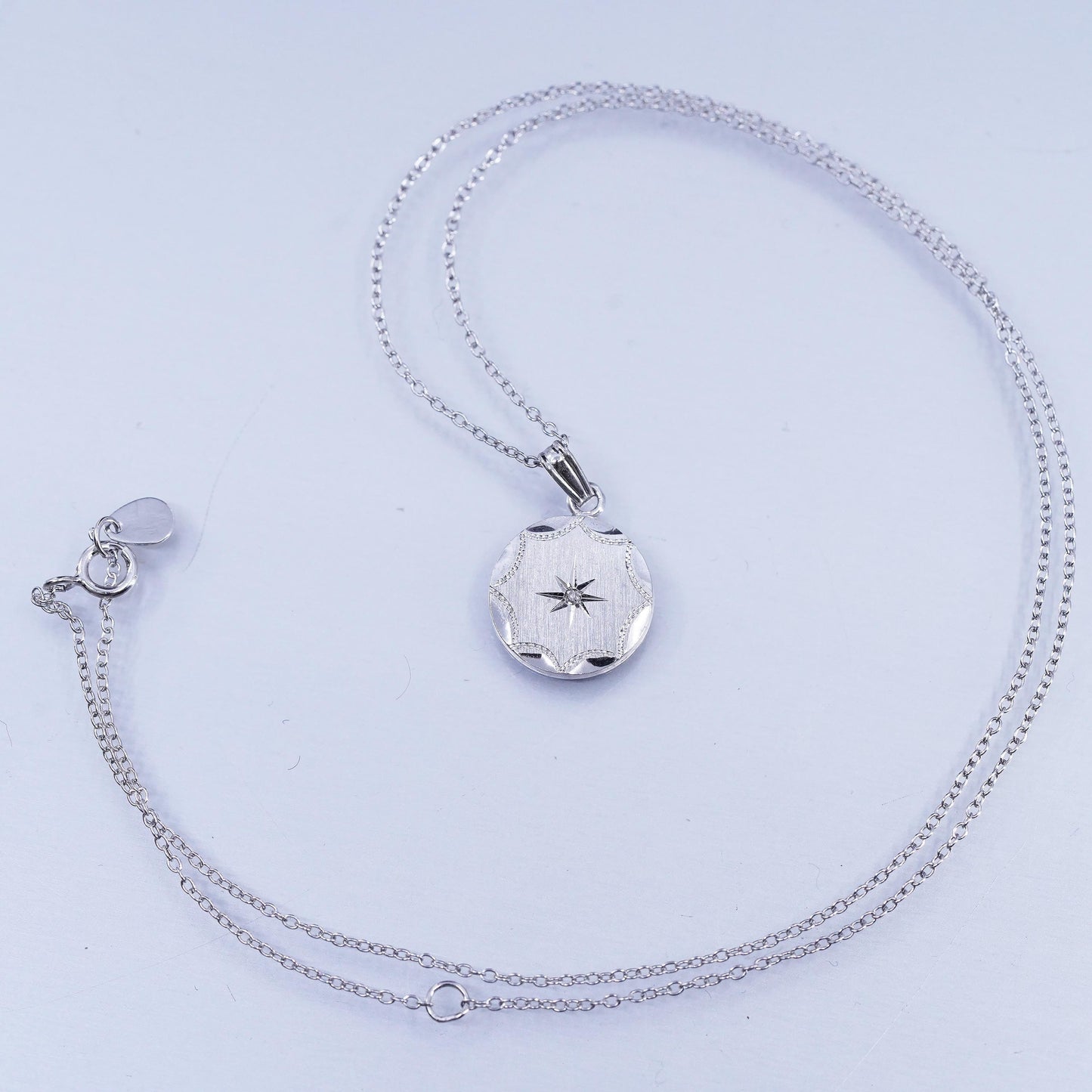 16+2”, 925 Sterling Silver La Mode Satin Finish North Star Necklace Diamond