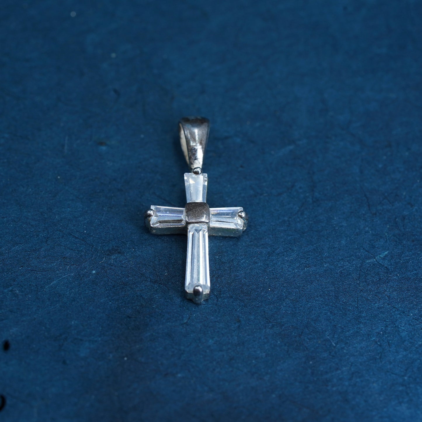 Vintage Sterling silver handmade pendant, 925 cross with cz