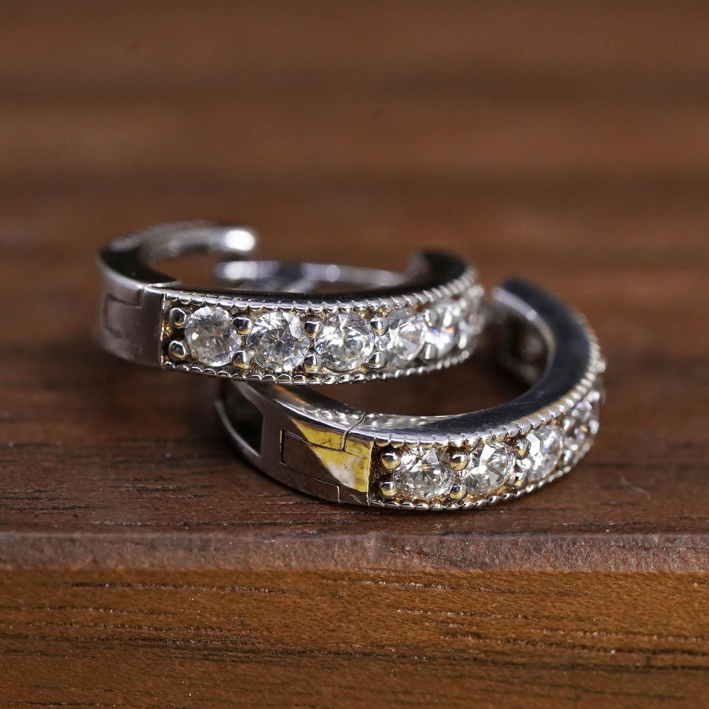 0.5", vintage Sterling silver handmade earrings, 925 hoops with Cz