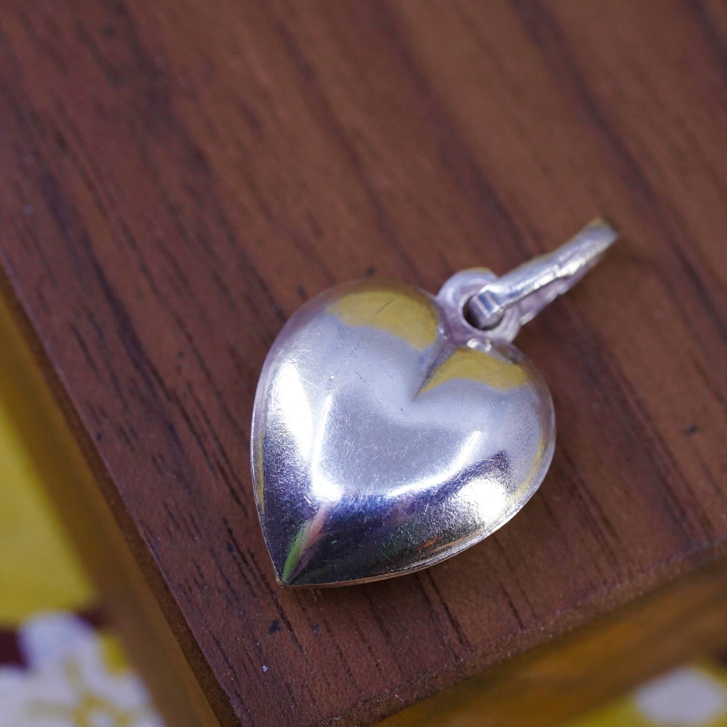 Vintage Sterling silver handmade heart pendant, puffy 900 silver charm