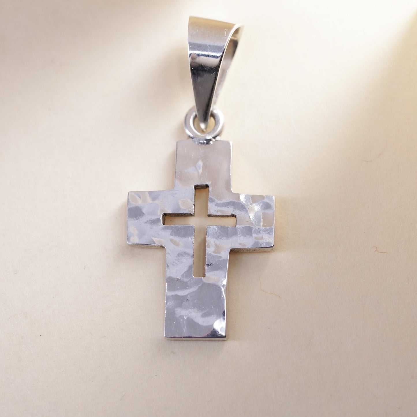 Vintage Mexican handmade Sterling silver pendant, 925 hammered cross