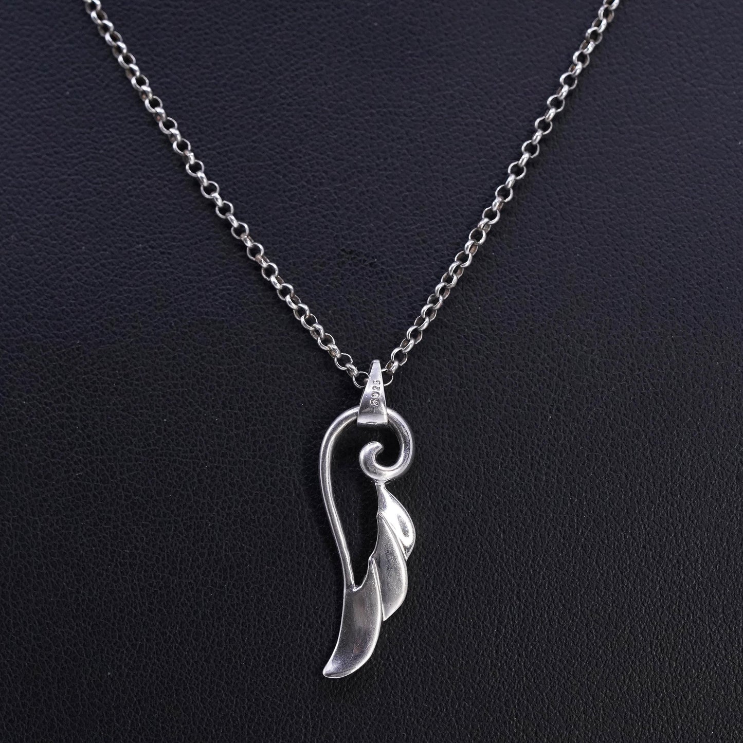 18" 1.6mm, vintage Sterling 925 silver circle chain necklace with ring pendant