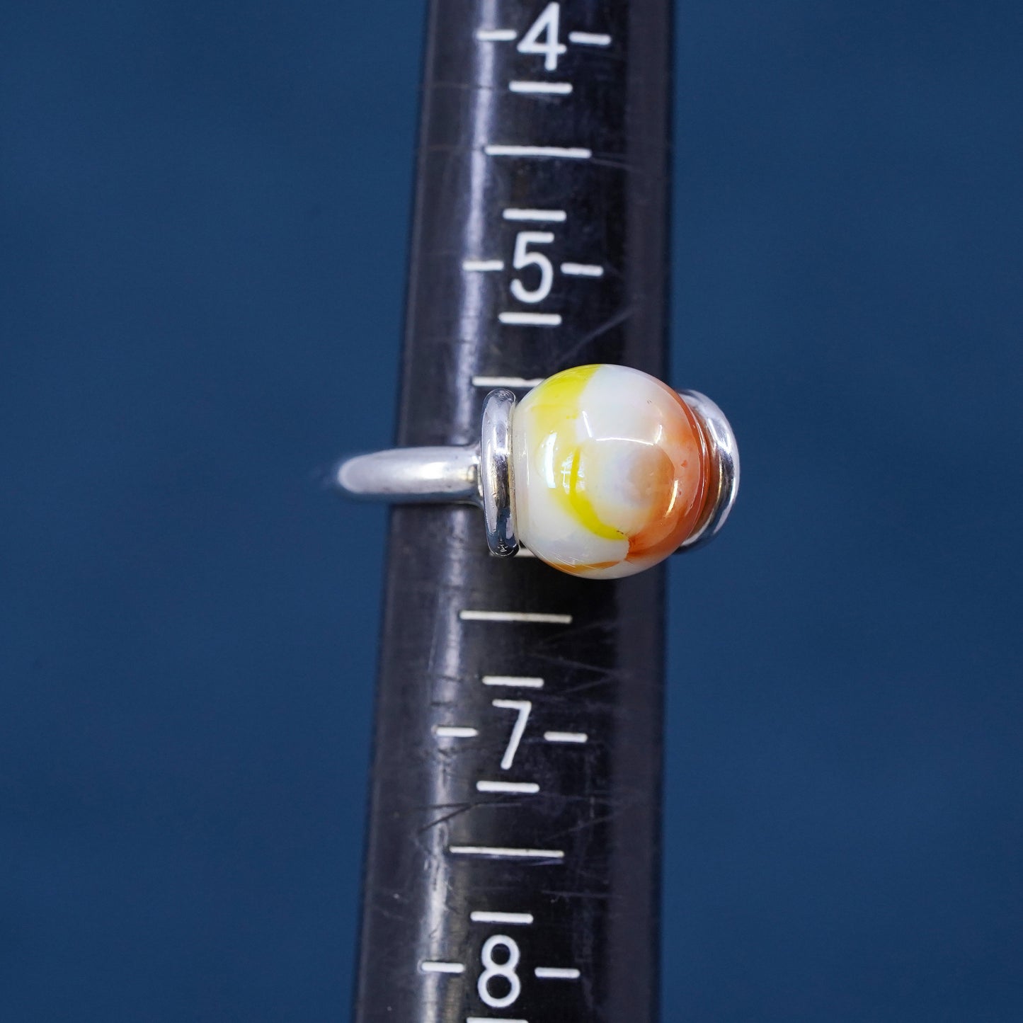 Size 6, vintage GAYM Sterling 925 silver interchangeable ring, marble ball