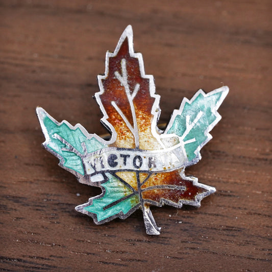 Vintage vermeil gold over sterling 925 silver enamel maple leaf brooch