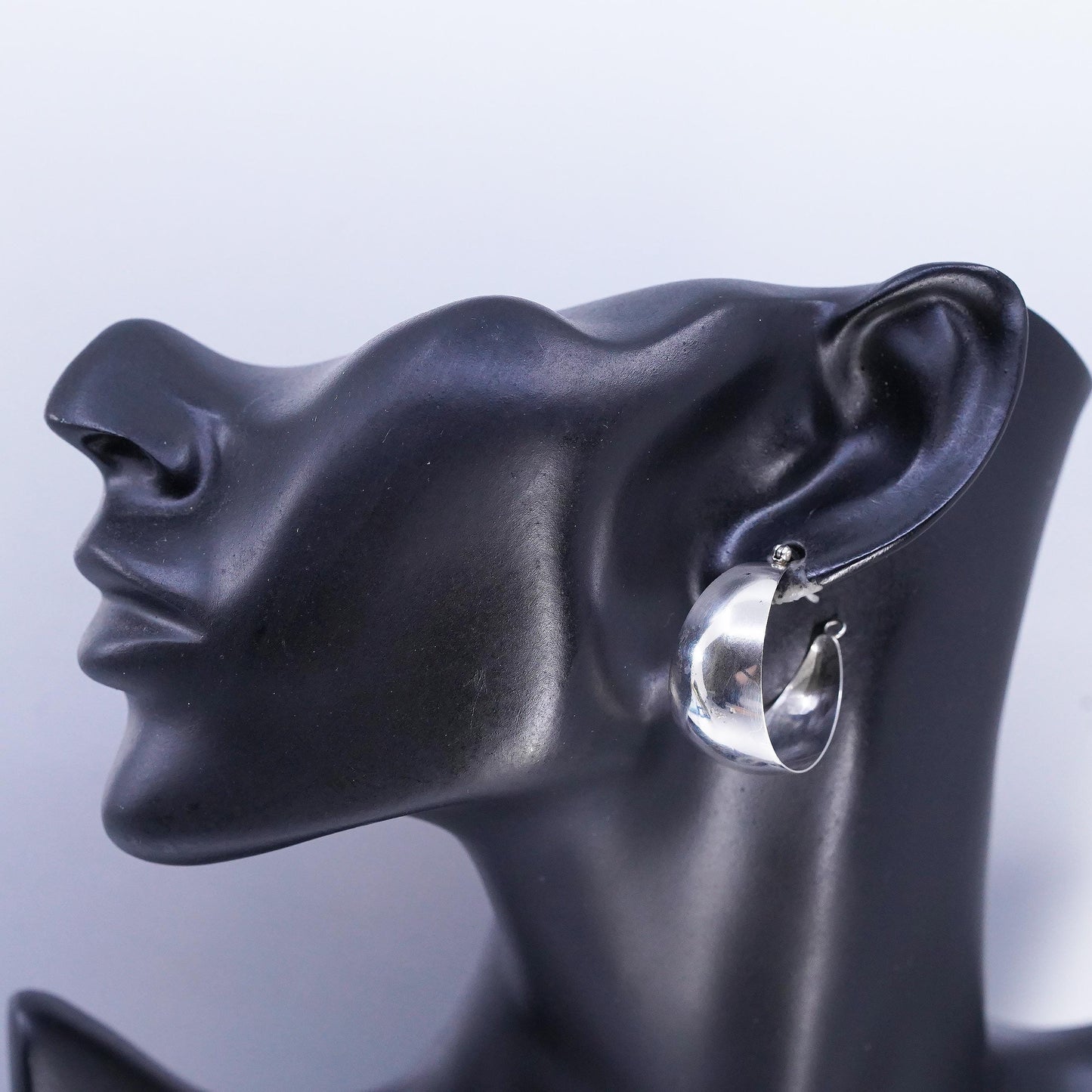 1", Vintage 925 Sterling Silver Wide Earrings, High Polish Dome Hoops, Chunky