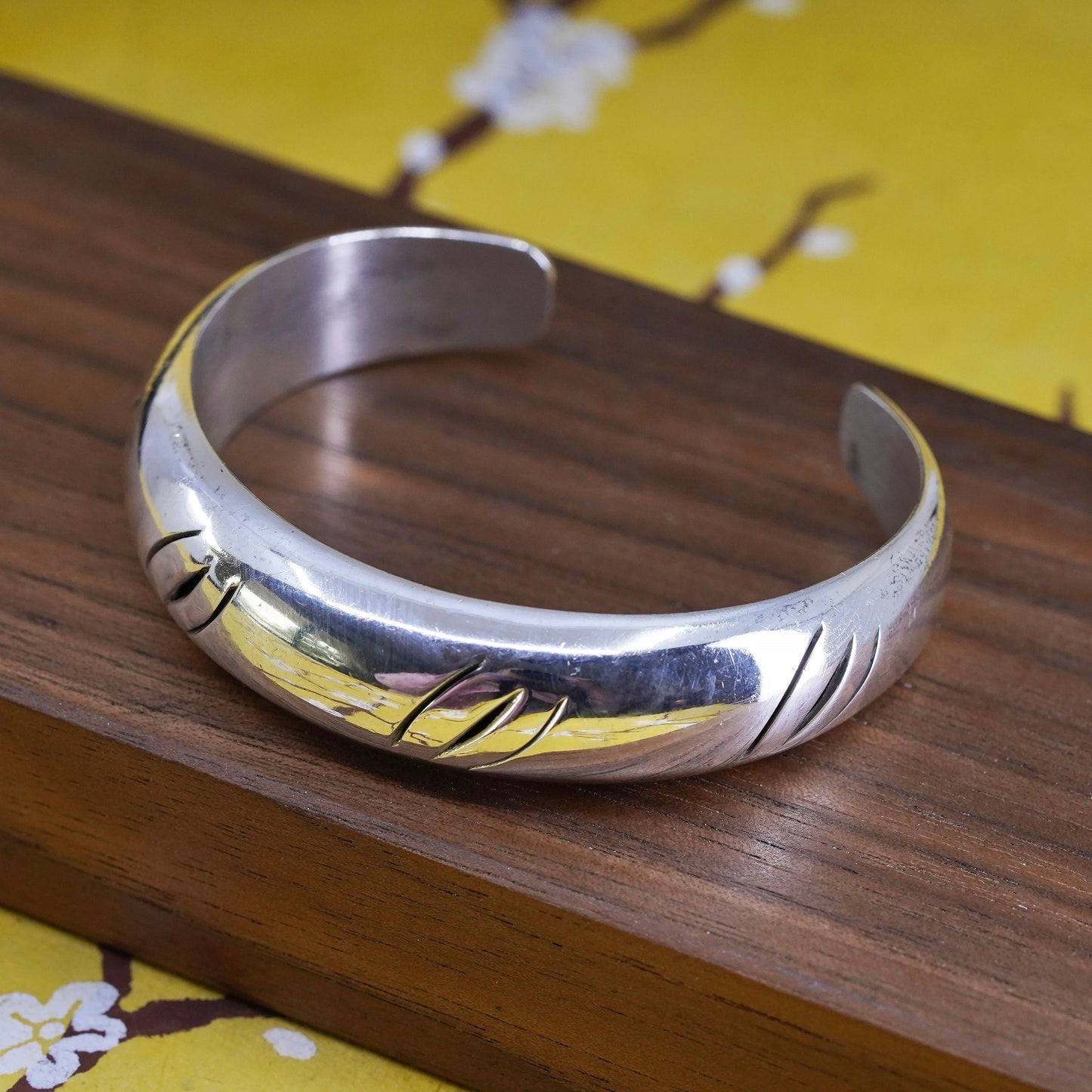 6”, Vintage Mexico Sterling silver handmade bracelet, 925 cuff with cut out