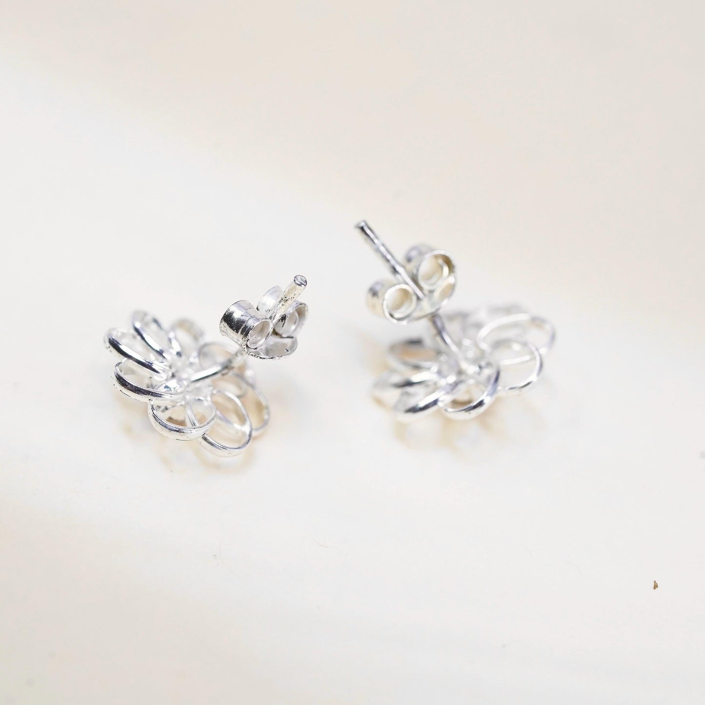 Vintage Sterling silver handmade earrings, 925 flower studs