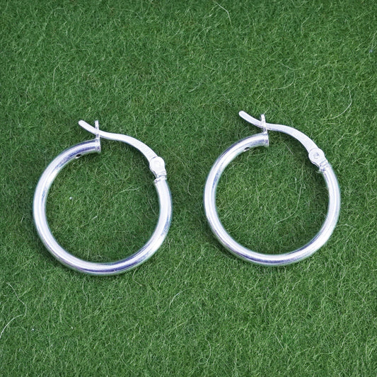 0.75”, Vintage sterling 925 silver loop earrings, minimalist primitive hoops