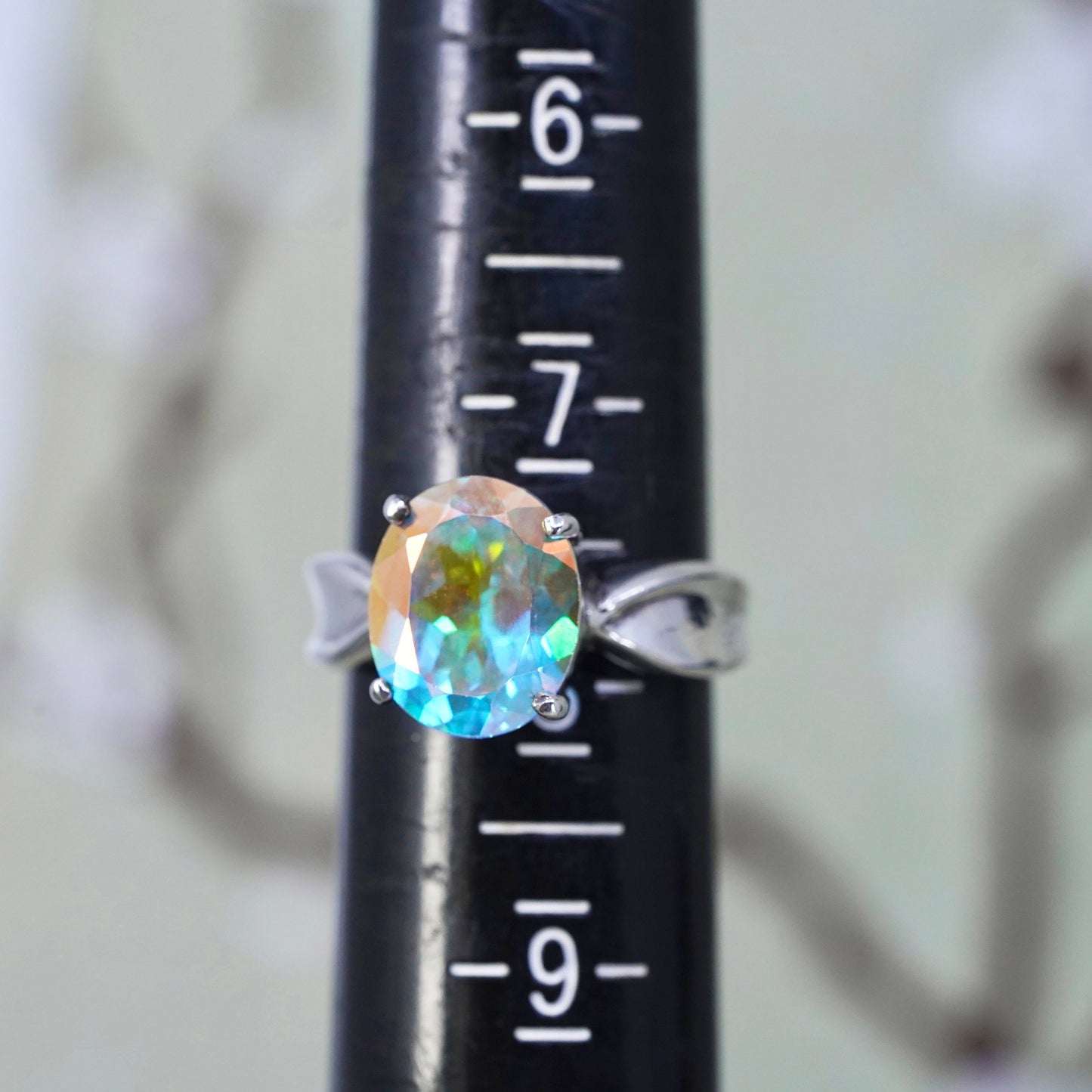 Size 7.75, vintage Badavici Sterling 925 silver handmade ring rainbow tavalite