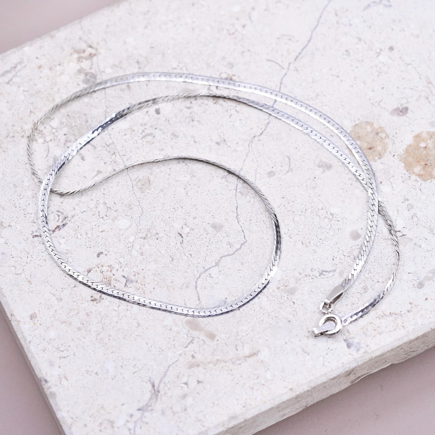 16" 2mm, vintage Sterling silver handmade chain, 925 herringbone necklace