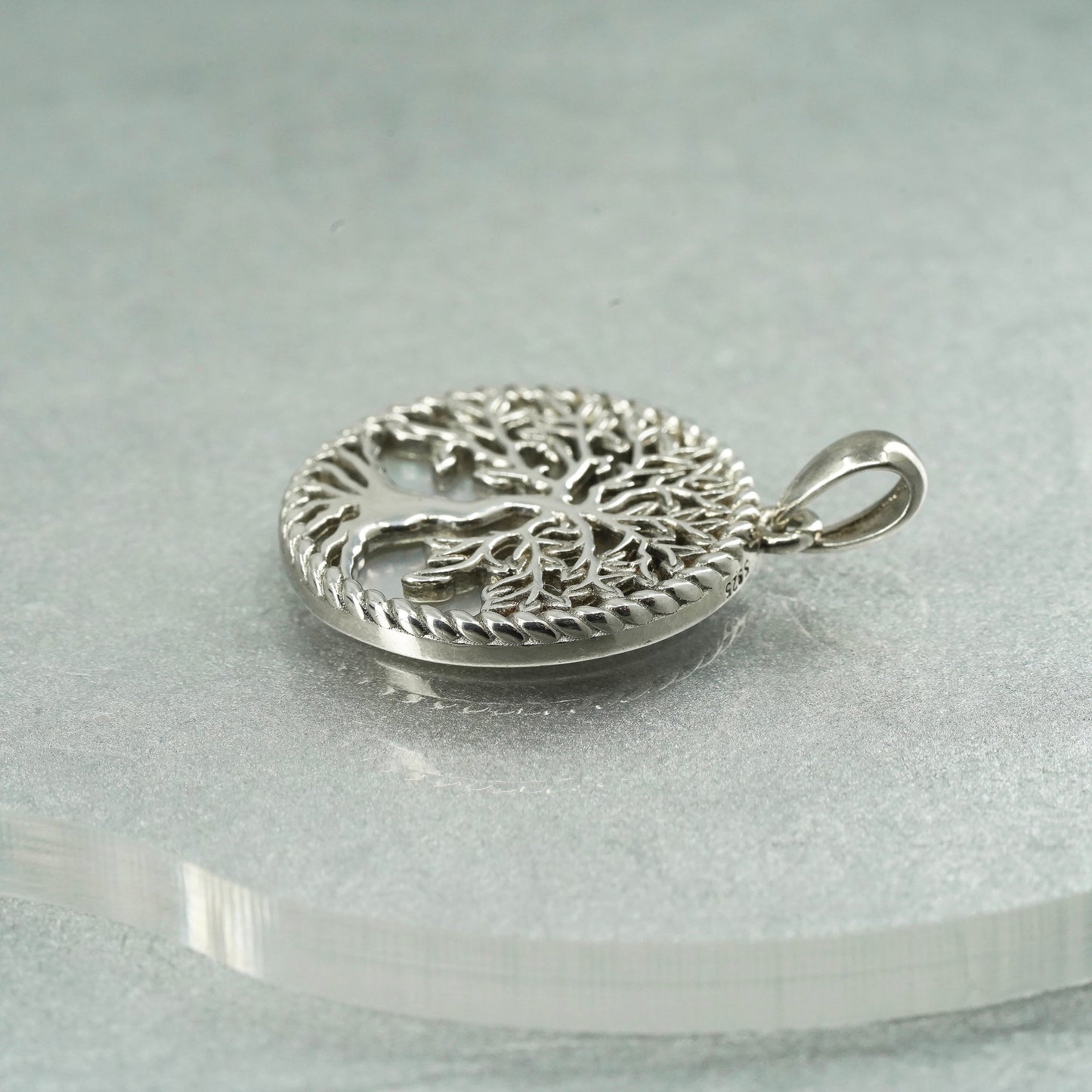 handmade sterling 925 silver filigree family tree pendant with mother of pearl