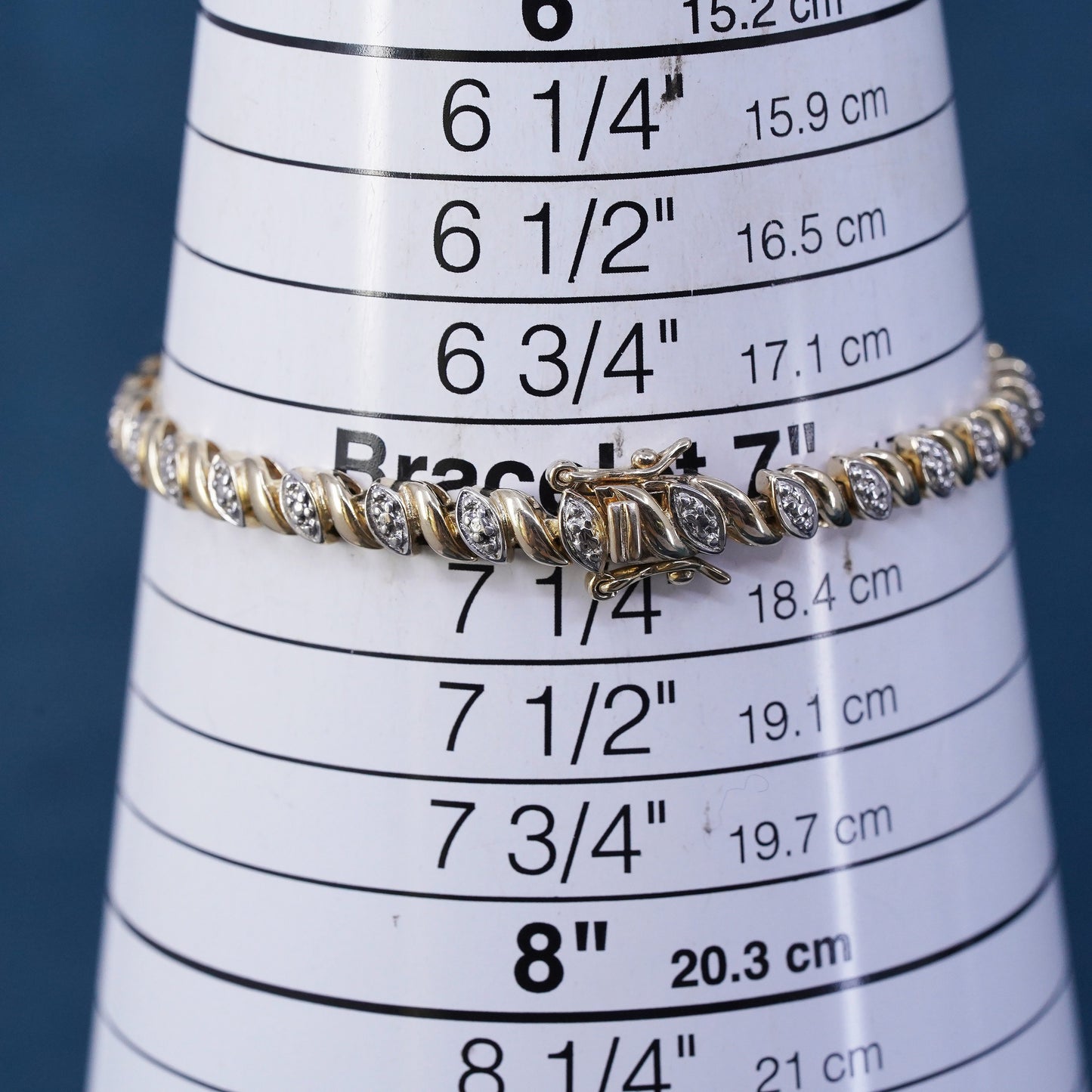 7”, vermeil gold sterling 925 silver tennis San Marco chain bracelet diamonds