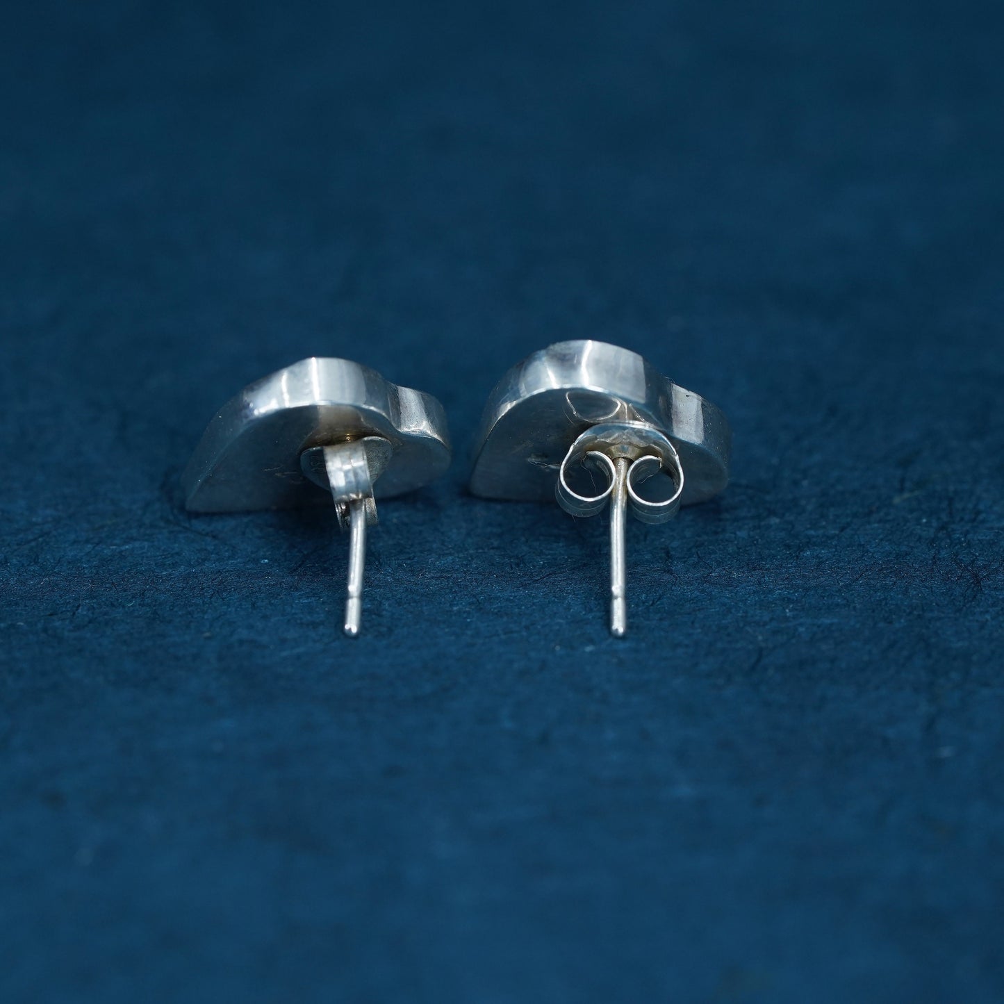 Vintage two tone Sterling silver earrings, 925 square studs with brass heart