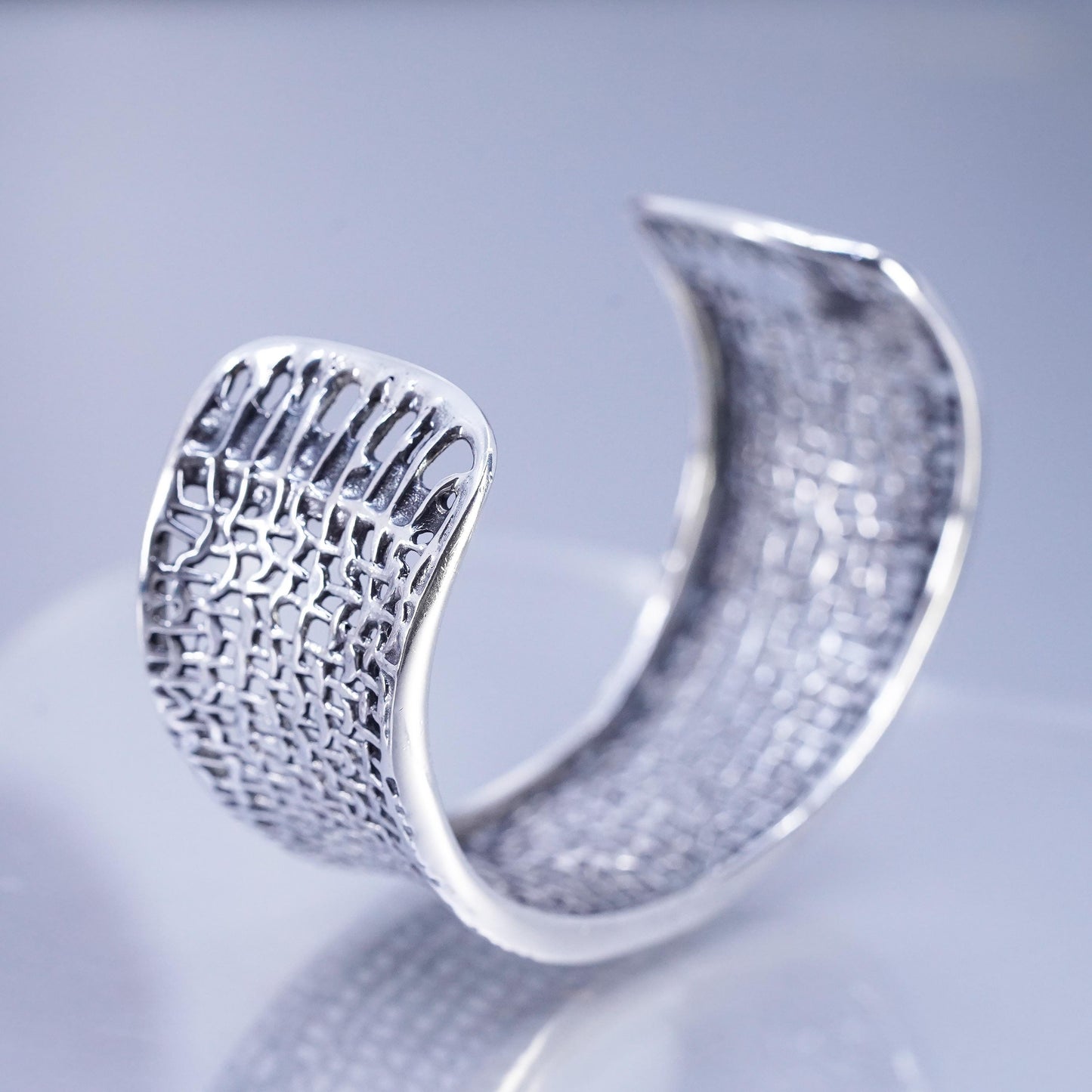 6.5”, Silpada 925 Sterling Silver Woven Mesh Open Cuff Bracelet Vintage