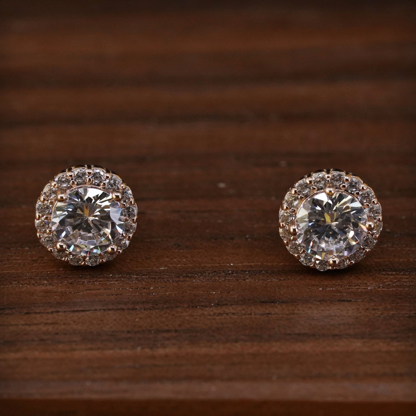 Vintage rose gold over Sterling 925 silver Cz studs, Swarovski earrings