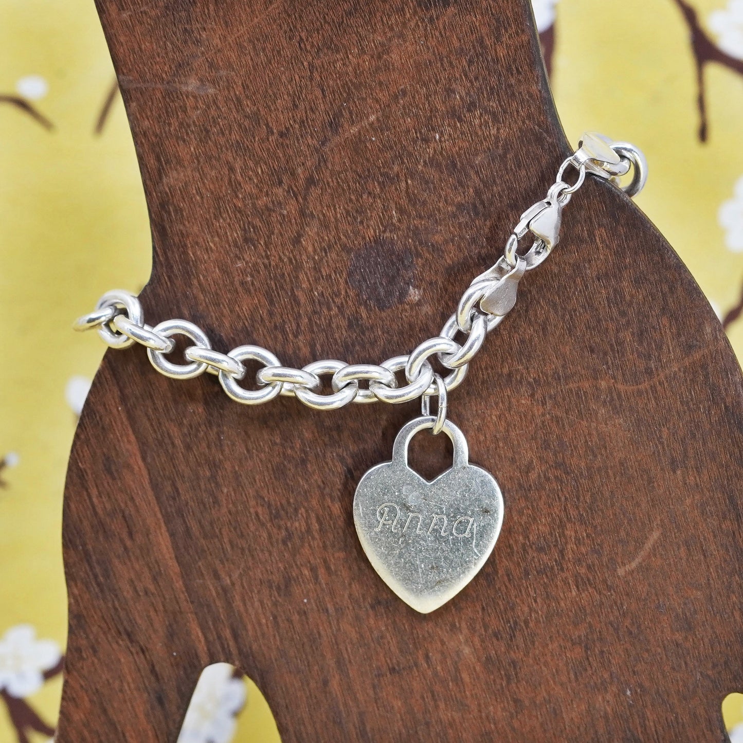 6.75”, Judith Jack Sterling silver bracelet, 925 bold circle chain heart charm