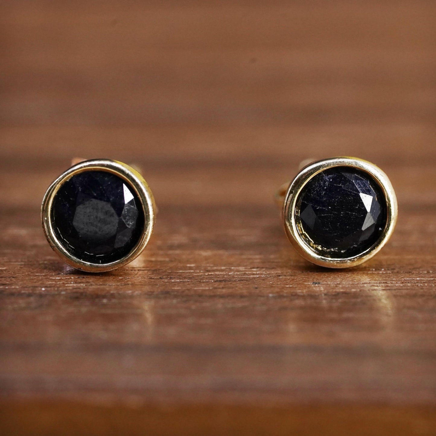 Vintage vermeil gold plated Sterling silver earrings, 925 studs with sapphire