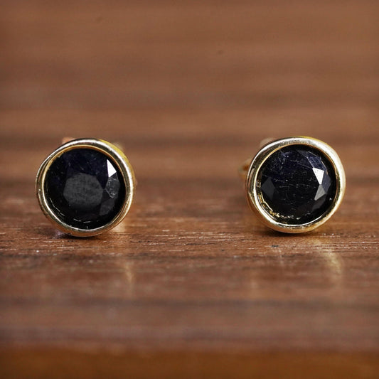 Vintage vermeil gold plated Sterling silver earrings, 925 studs with sapphire