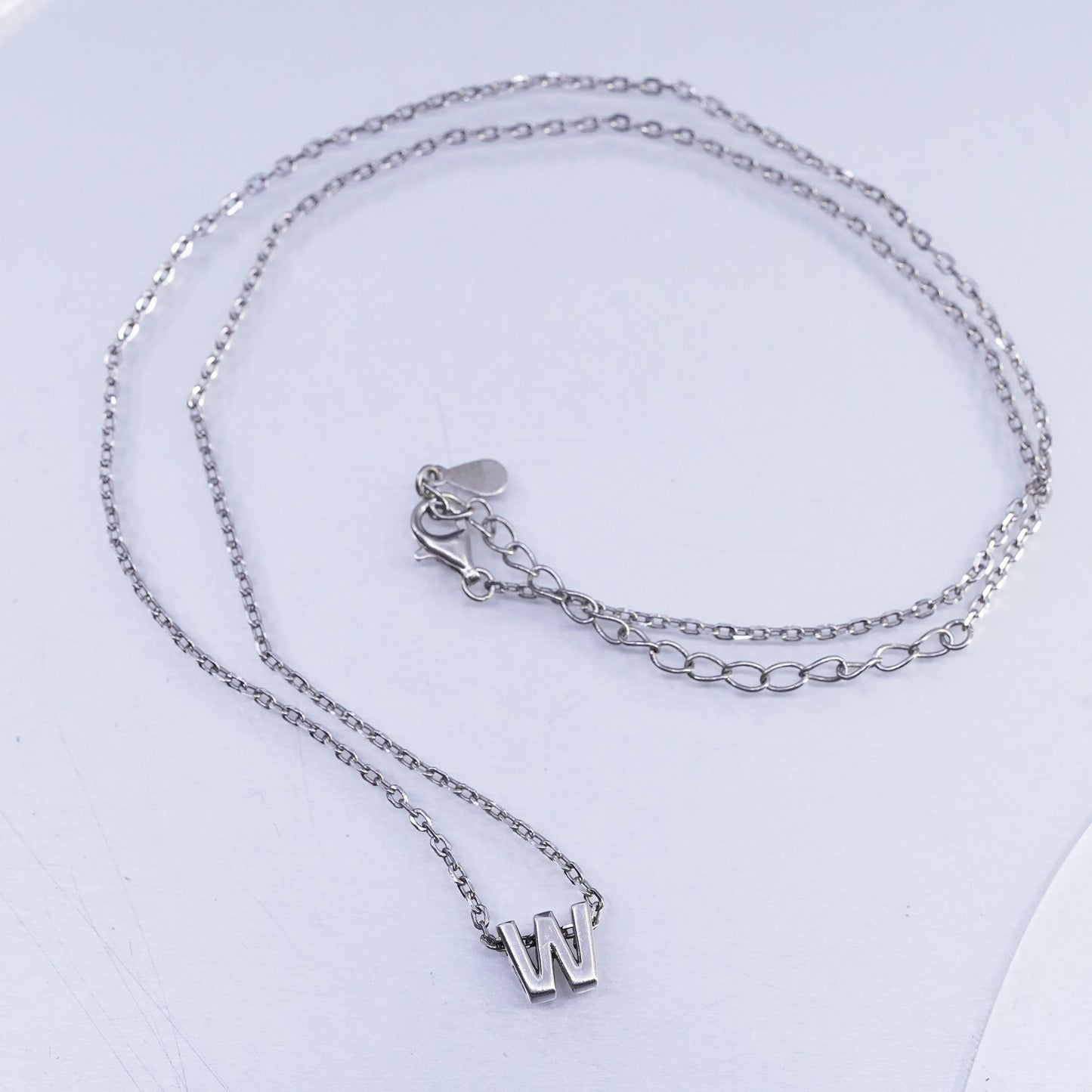 16+2" Sterling silver necklace, 925 flatten circle chain with letter M pendant